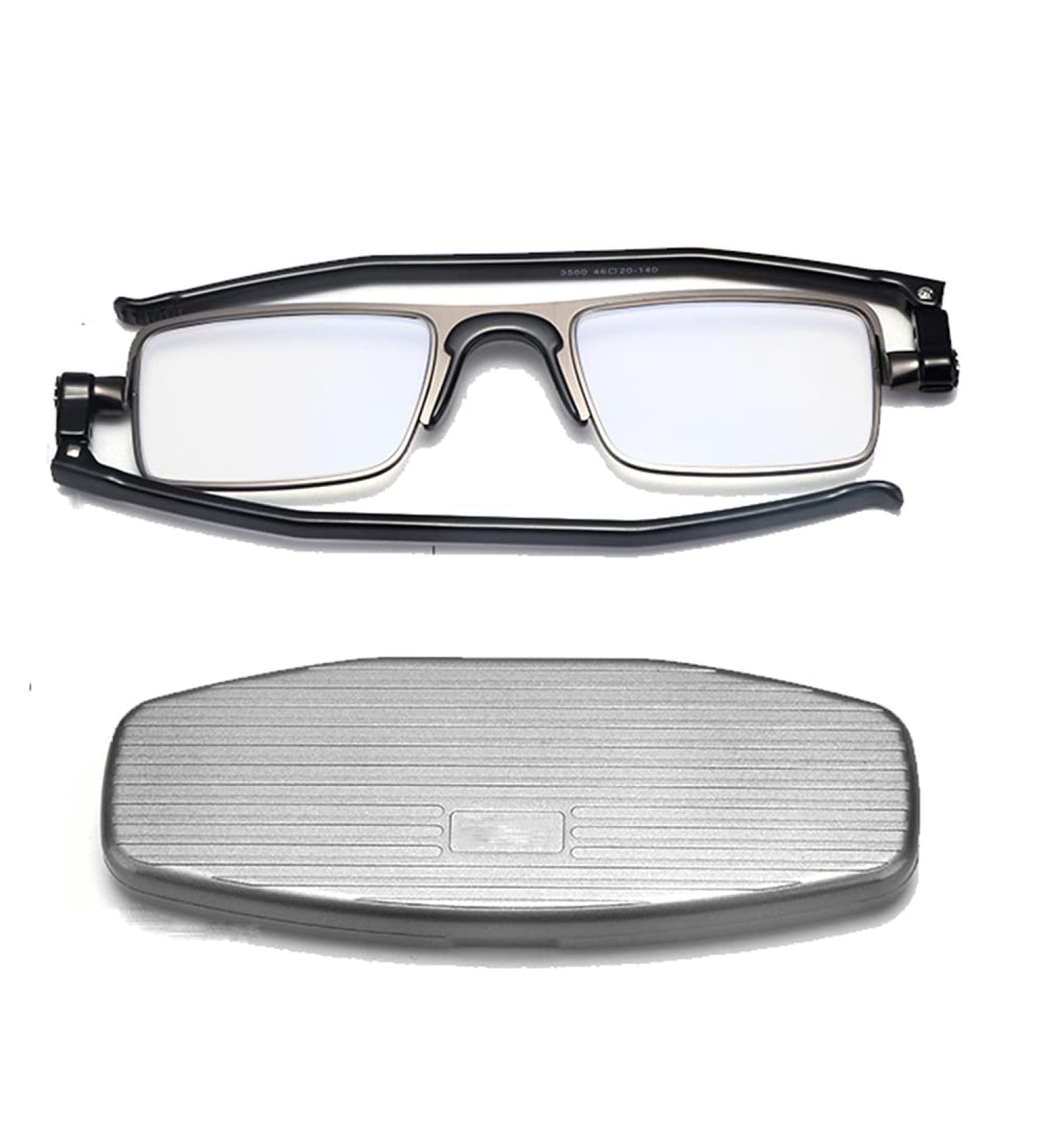 JUNZ 360 Rotatable Foldable Blue Light Filter Reading Glasses - Portable Men's Glasses with Metal Case Diopters 1.0-3.5 Black +2.0 - Buy Online on GoSupps.com