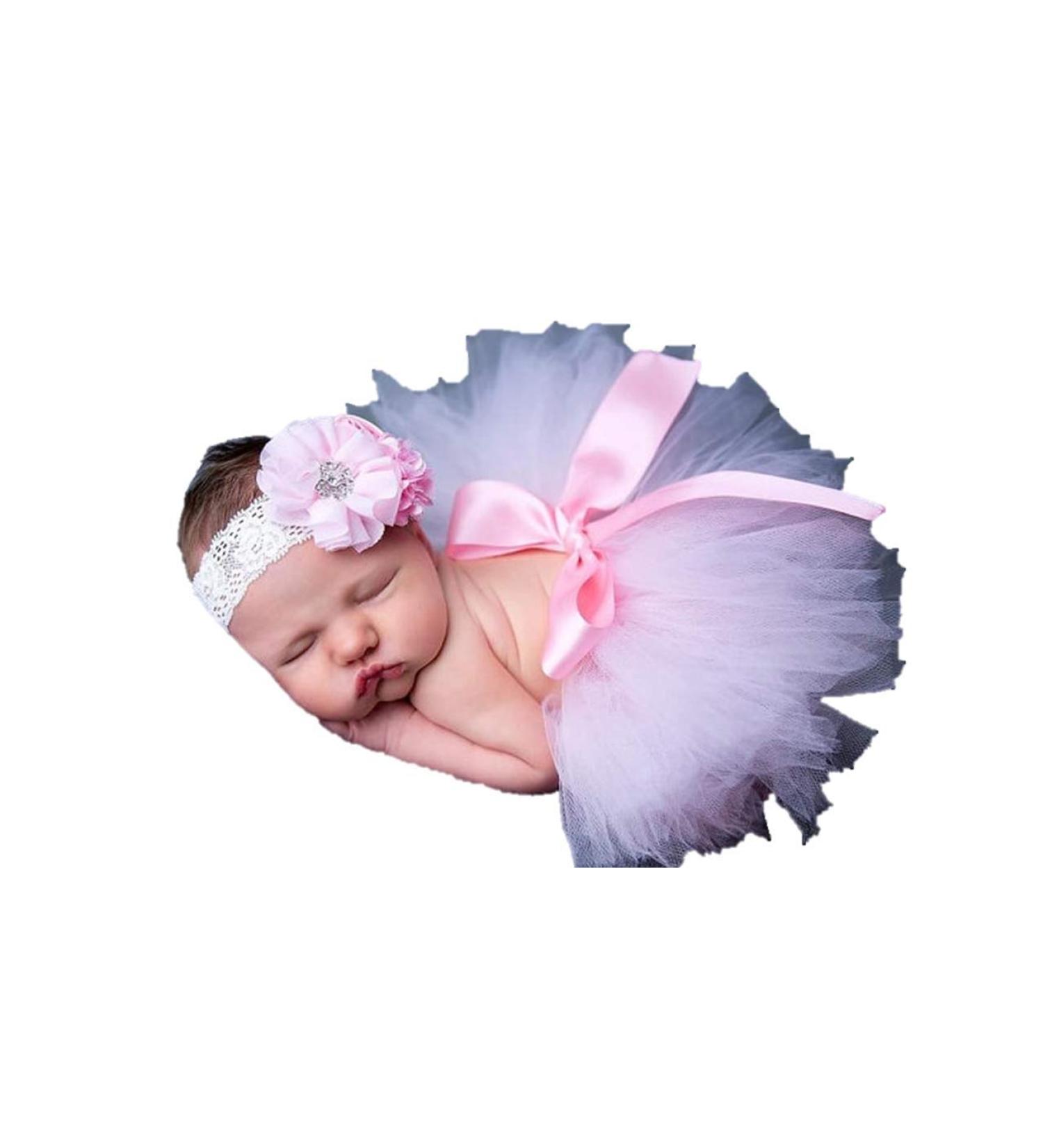Matissa Newborn Baby Tutu Clothes Skirt Headdress Flower Photo Photography Prop Outfit Costume Light Pink (4)