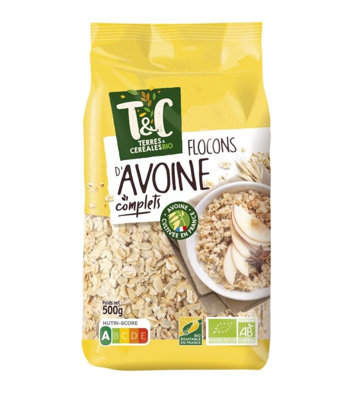 TERRES ET CEREALES - Flocons Avoine Bio 500g - Galette Gourmande pour un Petit D jeuner Sain et quilibr - Produit Terres et C r ales - Lot De 4