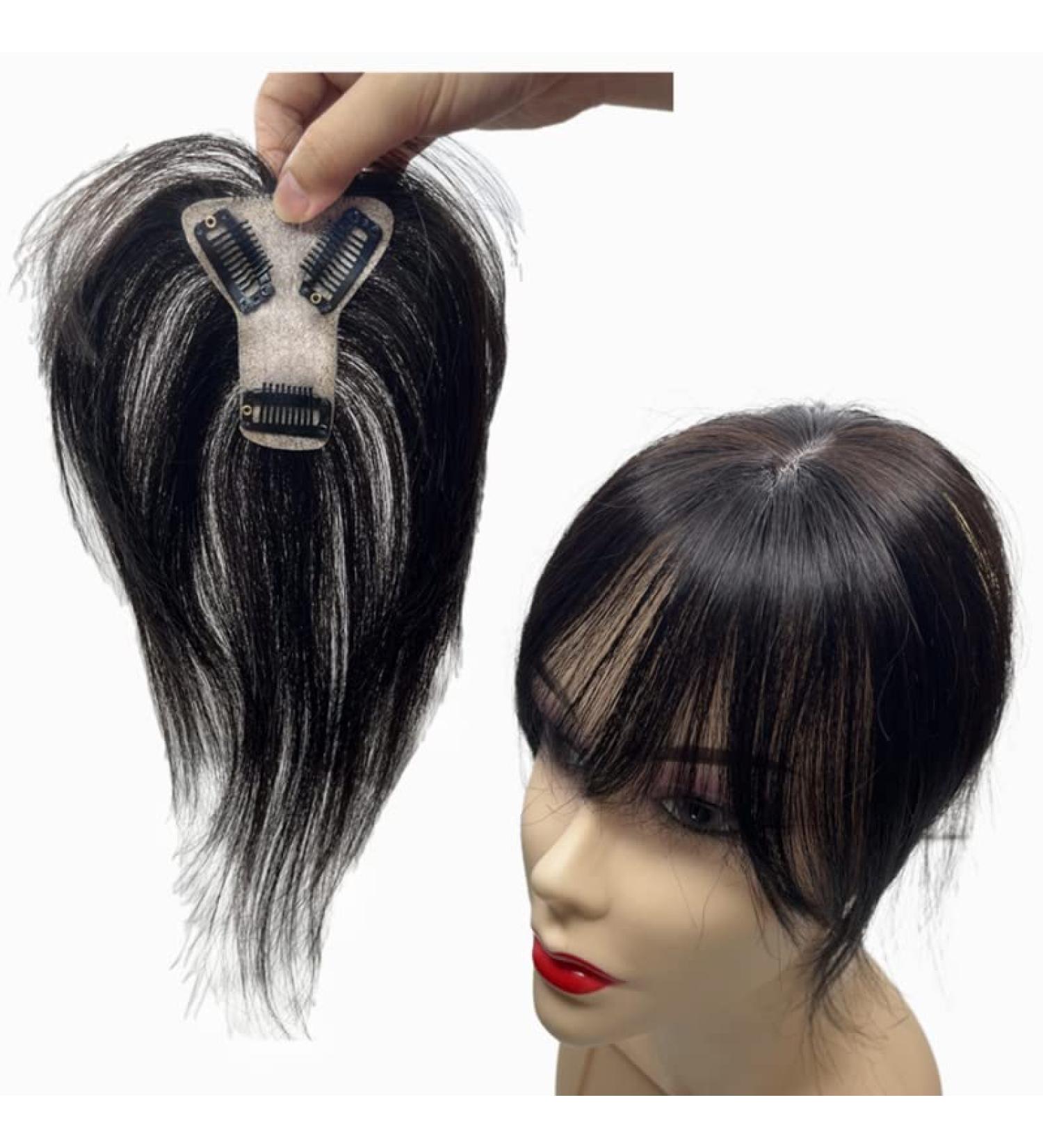 Anemone Jewelry 10inch Human Hair Topper with Fringe Bangs, Silk Base Thin Clip-In Toupee for Women - Light Natural Color - Buy Online on GoSupps.com