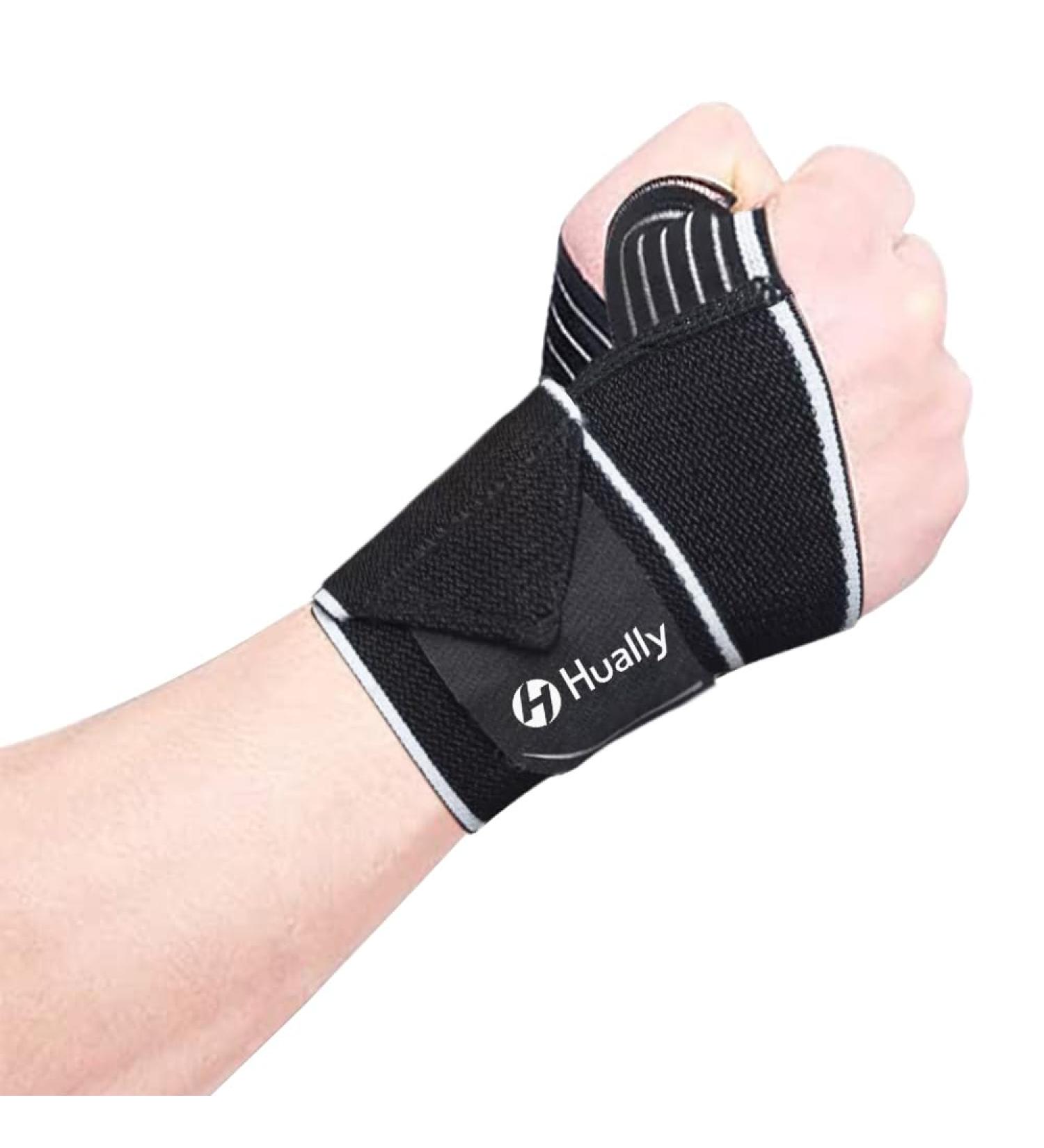 Hually Adjustable Wrist Support Brace for Men and Women - One Size Fits All | Breathable & Comfortable Wrist Wraps for Bench Press, Weightlifting, Gym Sports - Buy Online on GoSupps.com