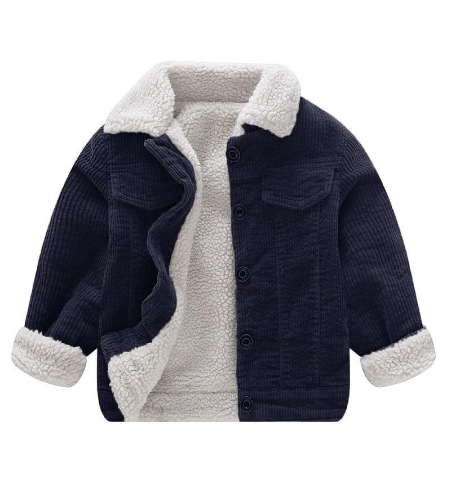 Volunboy Toddler Corduroy Sherpa Jacket | Fleece Lining | Button Down Coat for Baby Boys Girls | Blue, 12 Months - Buy Online on GoSupps.com