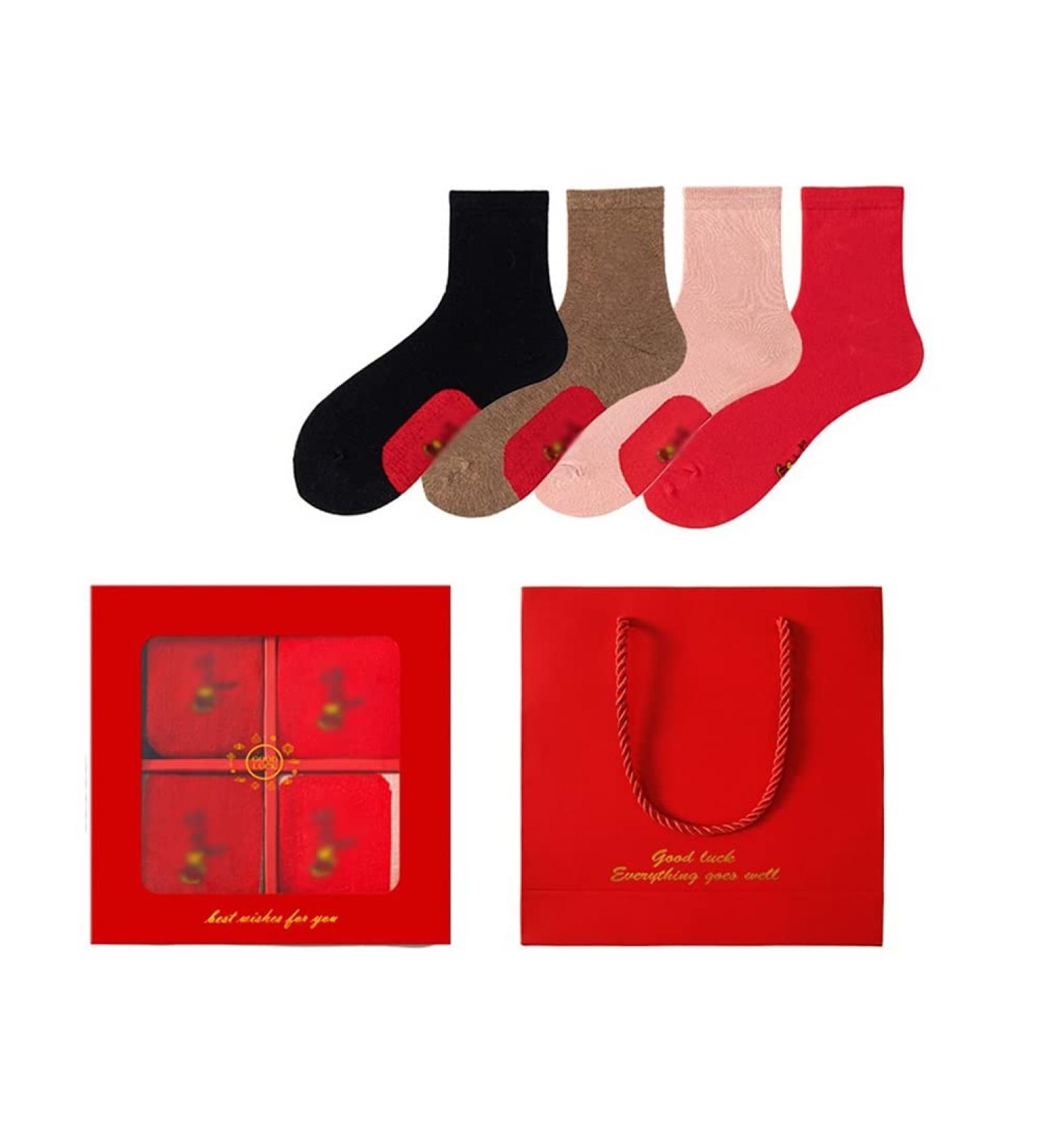 Chinese New Year Red Women's Cotton Sports Socks - 4 Pairs (Size 34-39) Spring Festival Good Luck Socks - Buy Online on GoSupps.com