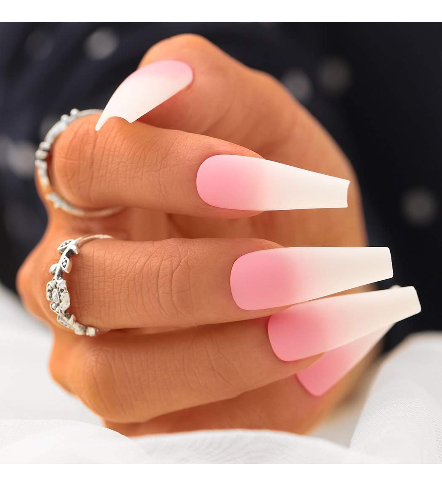 Buy Sethexy Matt Ballerina Long Coffin False Nails - 24 Pink Acrylic Press-On Nail Tips for Women & Girls | International Shipping - Buy Online on GoSupps.com