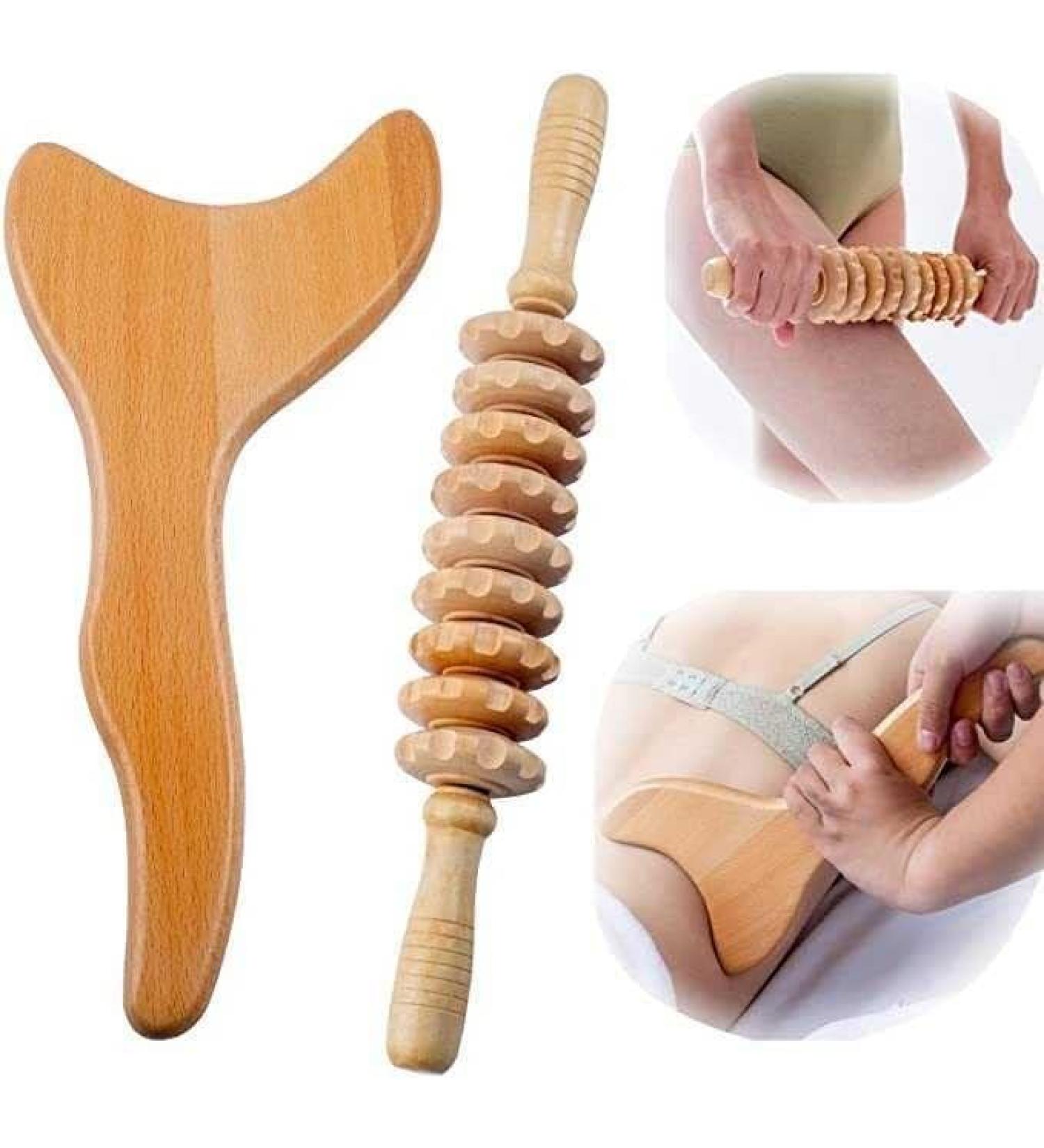 Premium Massage Tools | 2-in-1 Wood Therapy & Lymphatic Drainage Massager Set for Anti-Cellulite Relief - Shop Internationally! - Buy Online on GoSupps.com
