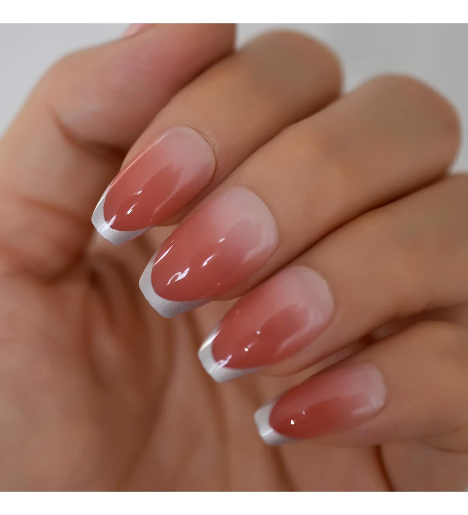 Coolnail Ombre Pink Silver French Ballerina Coffin Press-On Nails - Gradient Manicure Tips for Daily Wear - Buy Online on GoSupps.com