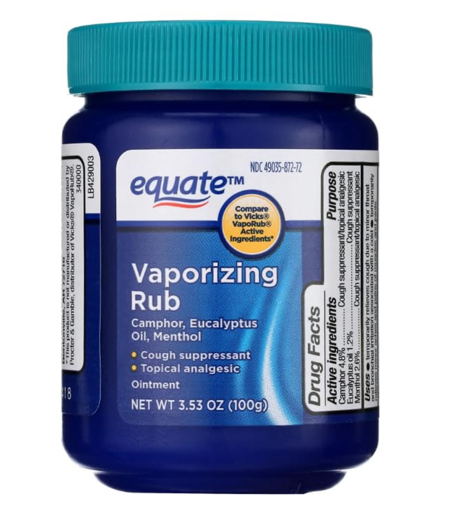 Equate Vaporizing Rub Ointment 3.53 oz Active Ingredients