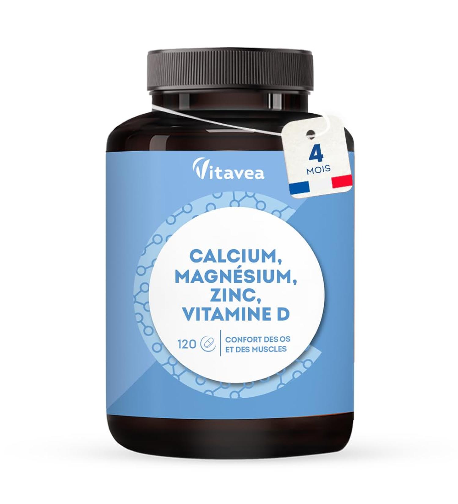 Calcium Magnesium Zinc Vitamin D3 | Bone and Muscle Comfort | Bone Health Energy & Immunity Complex | 120 Tablets | With Copper Manganese Selenium | Made in France | Vitavea - Buy Online on GoSupps.com