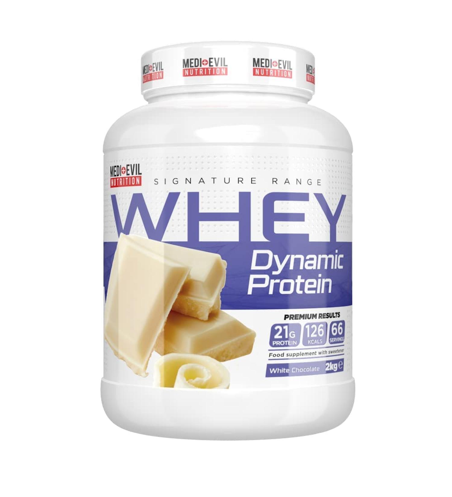 Medi-Evil Nutrition Whey Dynamic Protein White Chocolate Flavour 2kg 66 Servings Whey Protein Powder for Muscle Growth Vegetarian Chocolate 66 Servings (Pack of 1) - Buy Online on GoSupps.com