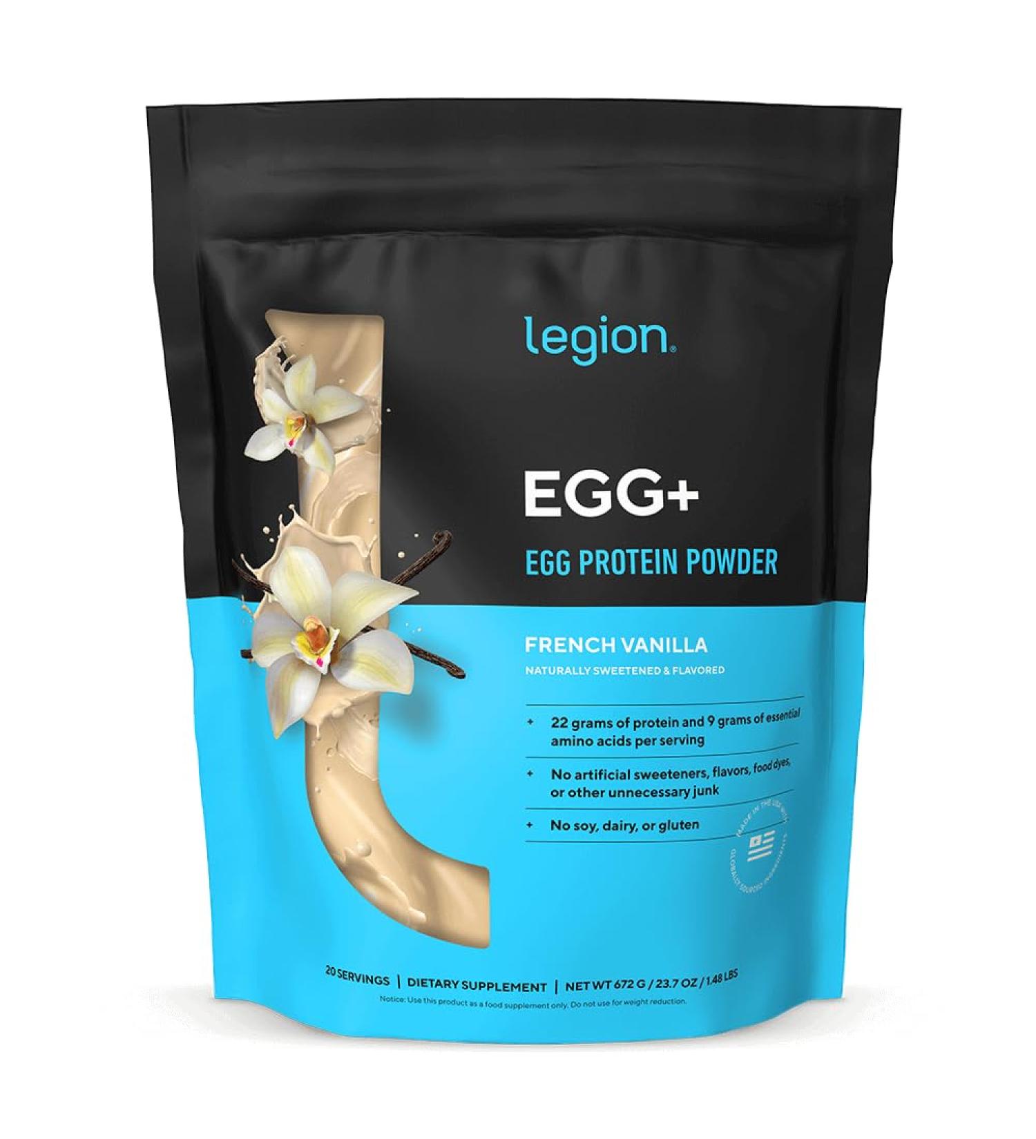 LEGION Egg+ Protein Powder with BCAAs - Naturally Sweetened and Flavored Egg White Protein Powder - Fast Digesting Protein for Muscle Growth and Strength Vanilla 20 Servings - Buy Online on GoSupps.com