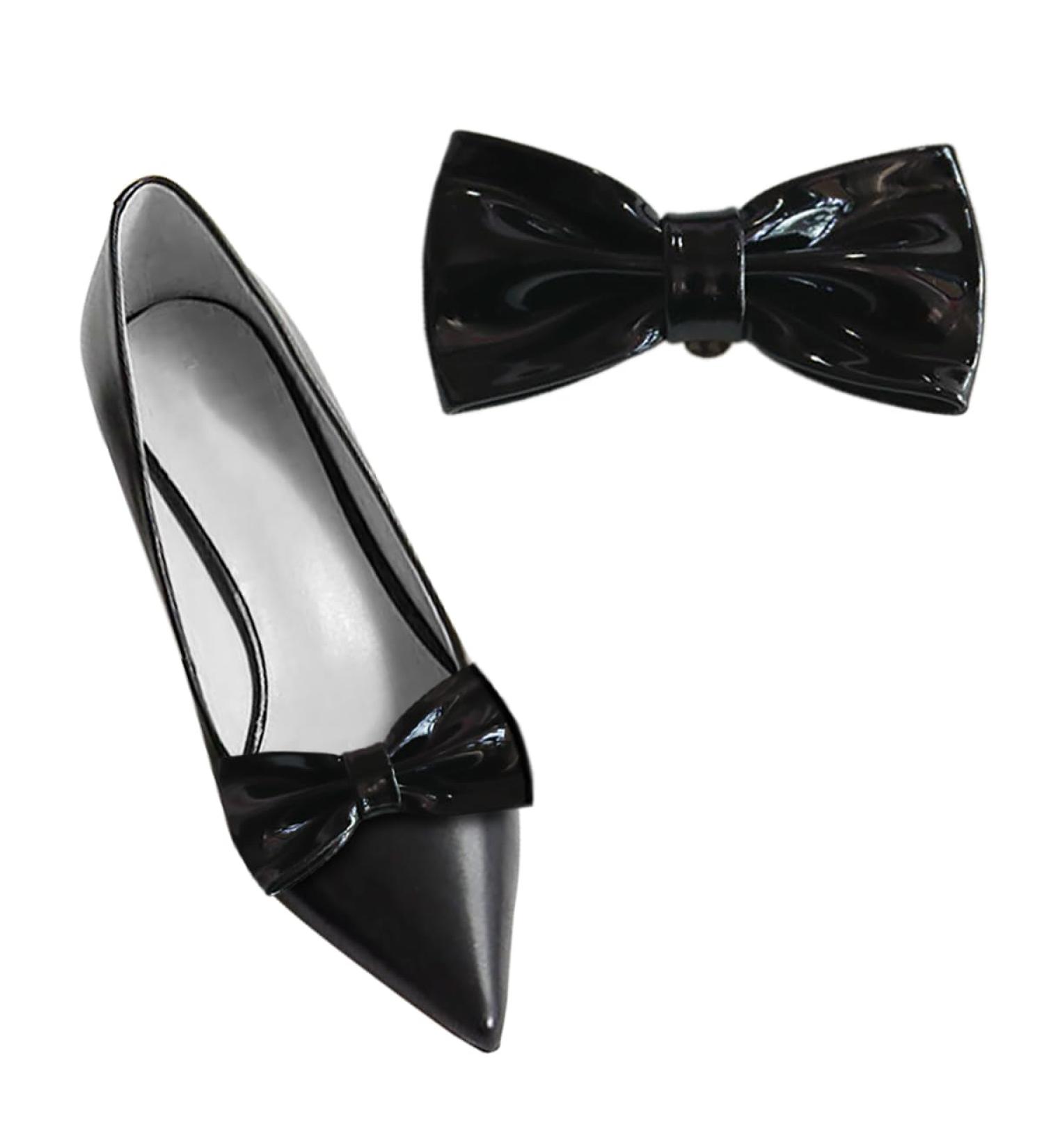 2 Pieces Patent Leather Bow Shoe Clips - Removable High Heels Accessories | Fashion Shoe Buckle Decoration - Black - Buy Online on GoSupps.com