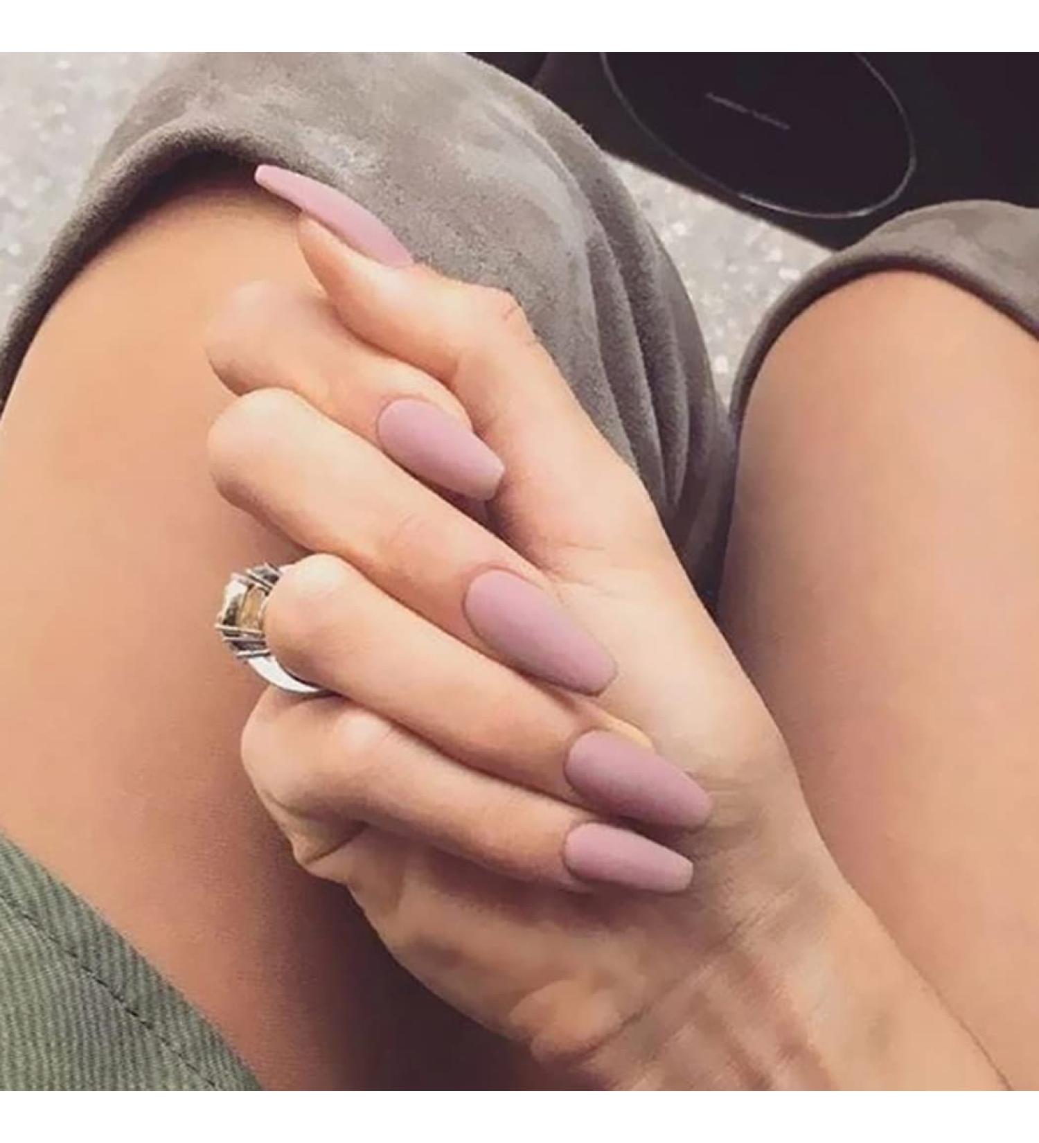 Handcess Coffin Matte Pink Ballerina Press-On Nails | Pure Color Complete Coverage Fake Nail Tips for Women & Girls - Shop Internationally - Buy Online on GoSupps.com