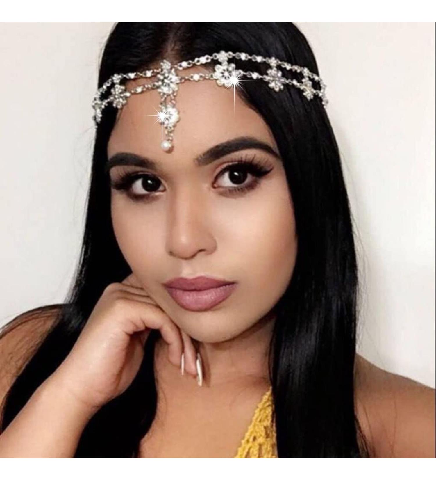 Yalice Indian Flower Head Chain Jewelry - Gold Crystal Headband for Women and Girls - Buy Online on GoSupps.com