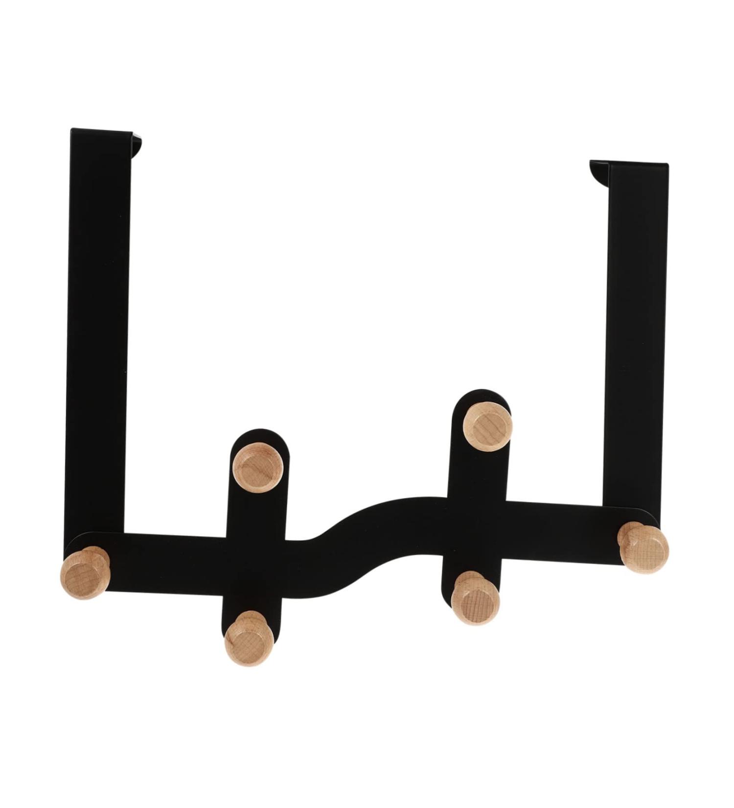 Anneome 6 Door Hook Coat Rack Hooks Outdoor Towel Rack Coat Mount Wooden Hooks Hang Clothes Metal 30X23CM Black - Buy Online on GoSupps.com