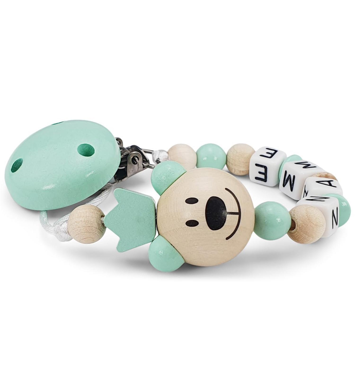 Personalized Kleinerstorch Nuckel Holder - Custom Name Design | Baby Gift for Birth & Baptism | Available in Many Colors | Bear King Mint - Buy Online on GoSupps.com