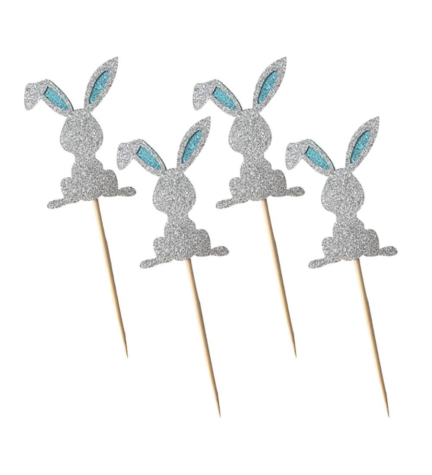 4 Pcs Bunny Cupcake Toppers Rabbit Cake Toppers Birthday Party Easter Cake Decoration (Silver) LM - Buy Online on GoSupps.com
