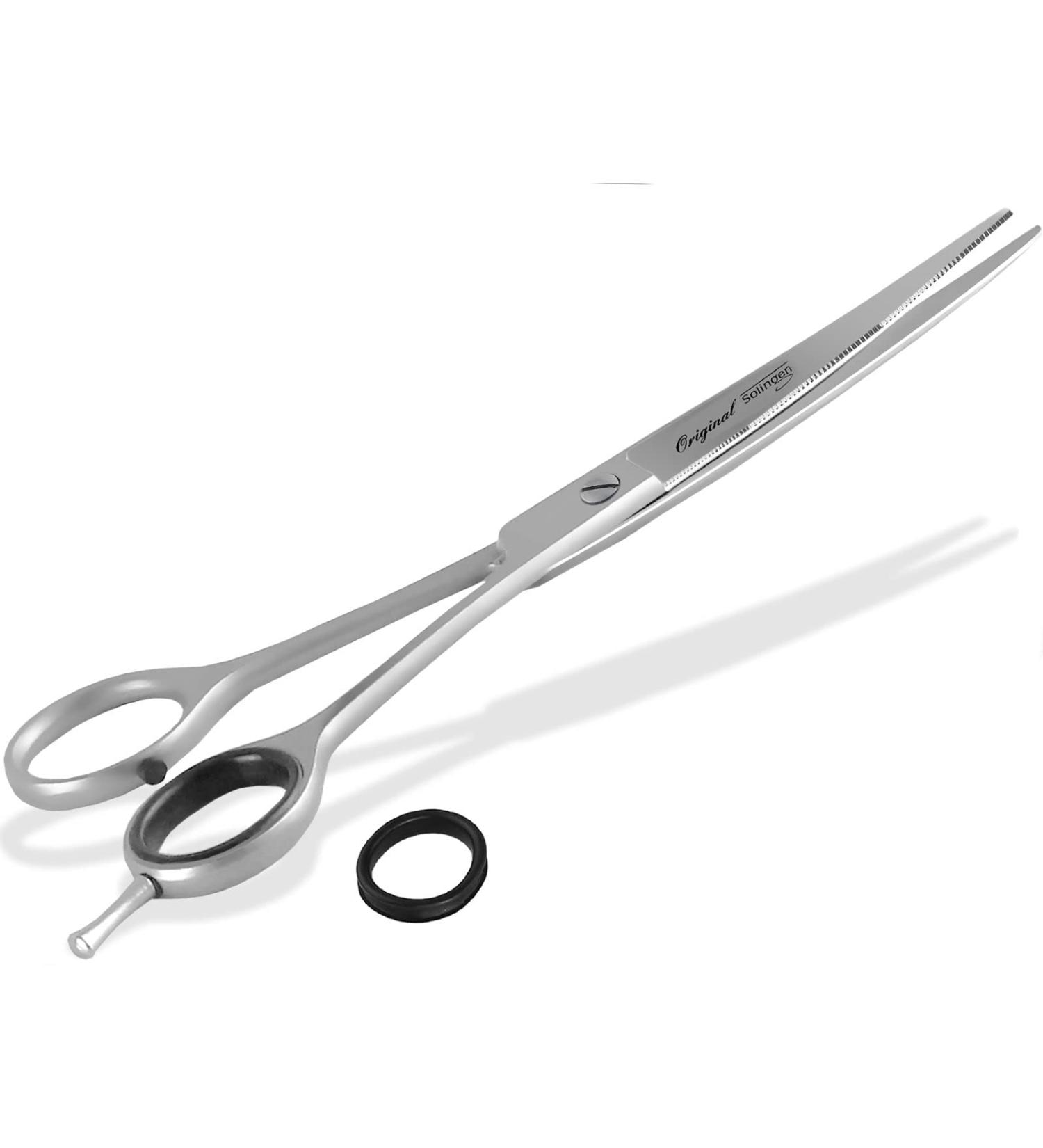 Premium 7-Inch German Stainless Steel Dog Hair Shears - Bent Fur Care Scissors with Micro Toothing for Dogs & Cats - Buy Online on GoSupps.com