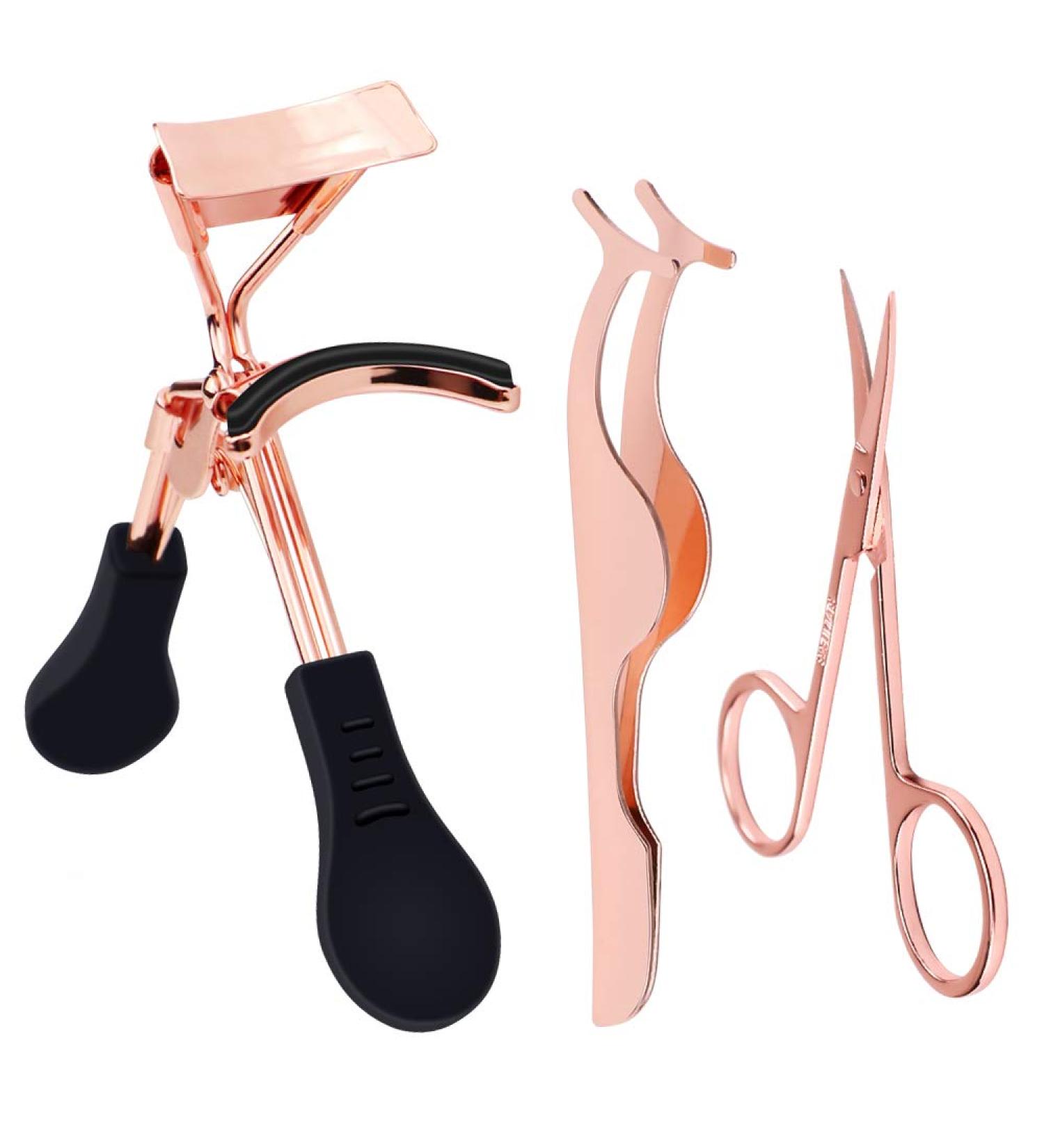 Meetory Eyelashes Accessories Tools - Eyelash Curler, Fake Eyelashes Applicator, and Scissors in Rose Golden - Buy Online on GoSupps.com