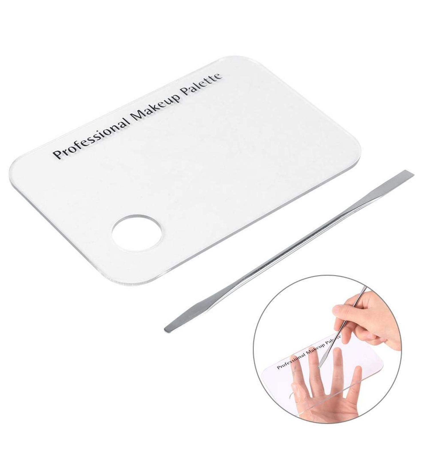 Clear Makeup Palette - 5.9 x 3.9 inch Stainless Steel Nail Art & Cosmetic Mixing Palette with Spatula Tool | International Shipping - Buy Online on GoSupps.com