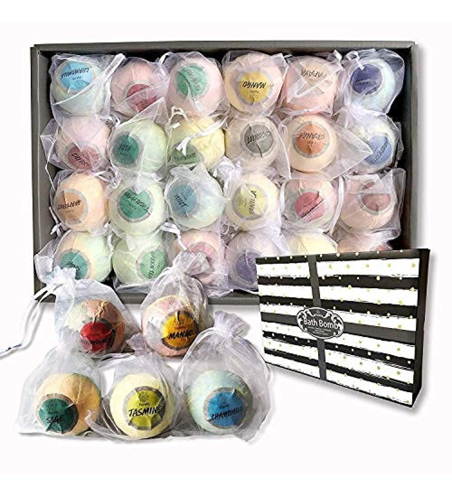 24pc Aromatherapy Bath Bomb Gift Set - Organic Spa Fizzers in Mesh Bags for Party & Wedding Favors - Buy Online on GoSupps.com