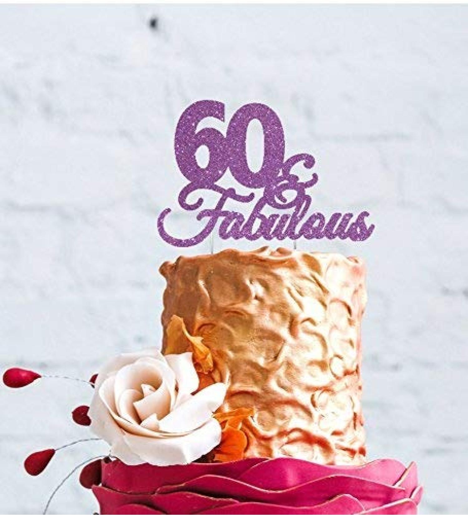 60 & Fabulous Birthday Cake Topper with Bold Swirly Design for 60th Birthday Celebration Made in UK - Light Purple
