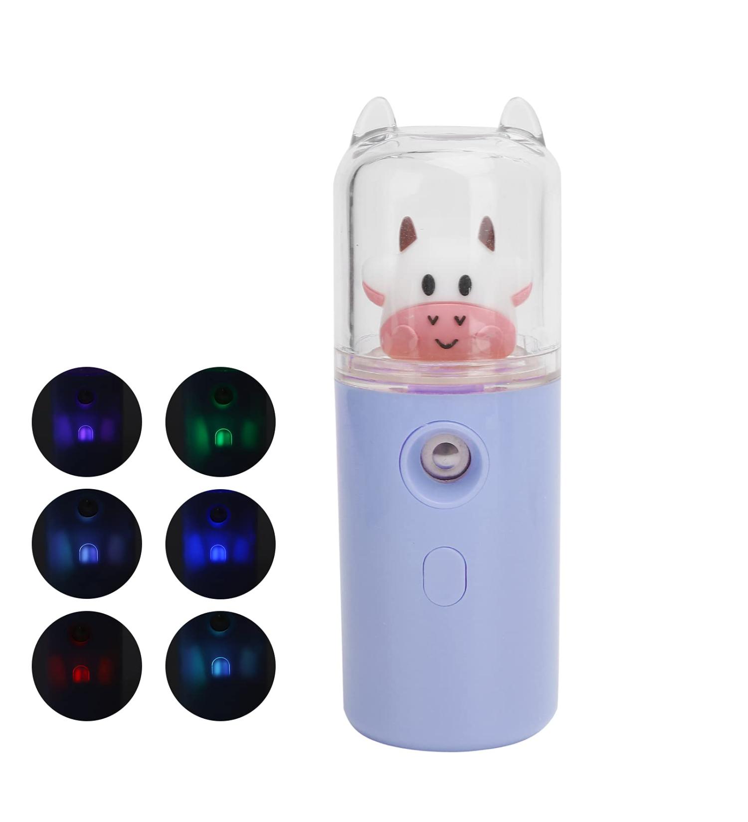Nano Facial Mister 30ml - Portable Cool Mist Sprayer with Color Light, Cute Cow Design (Purple) - Buy Online on GoSupps.com