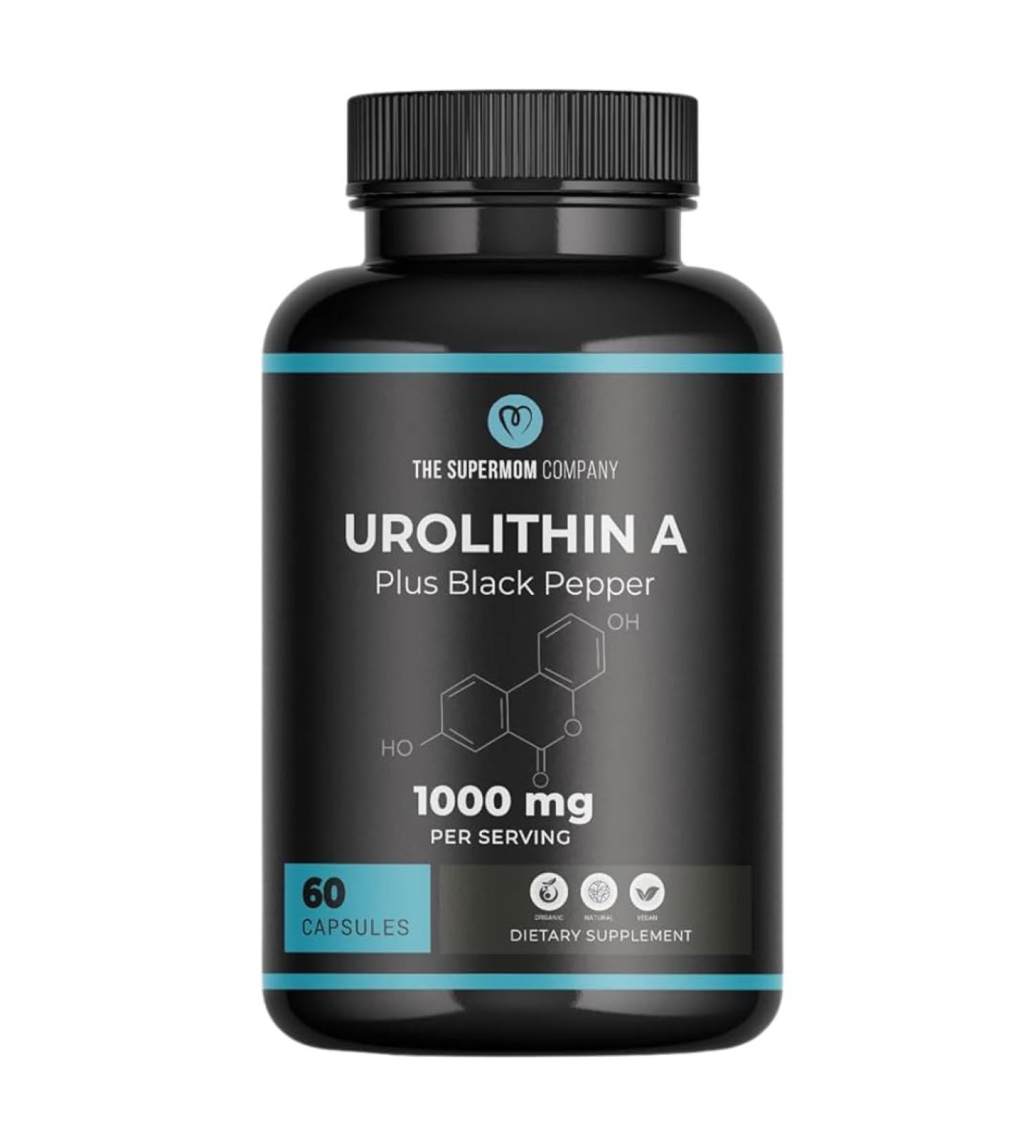 The Supermom Company Urolithin A Plus Black Pepper Dietary Supplement - 1000mg per Serving 60 Vegetable Capsules - Buy Online on GoSupps.com
