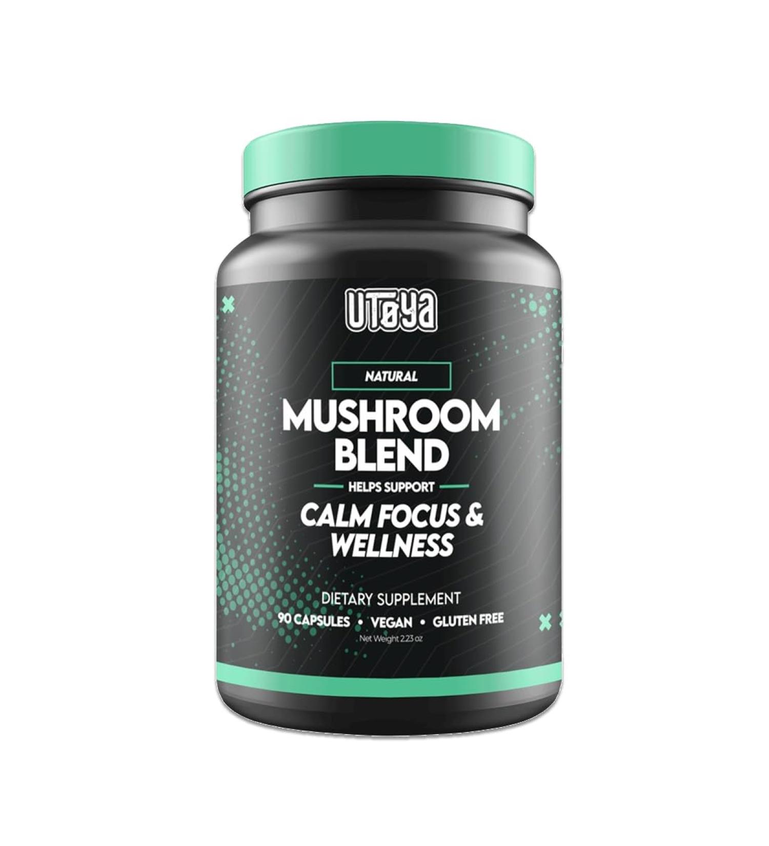 UTOYA Natural Mushroom Blend Supplements - Lions Mane Supplement Capsules with Reishi Cordyceps More for Calm Focus and Wellness - Non-GMO Vegan/Gluten Free Multi Mushroom Supplement - 90 Capsules - Buy Online on GoSupps.com