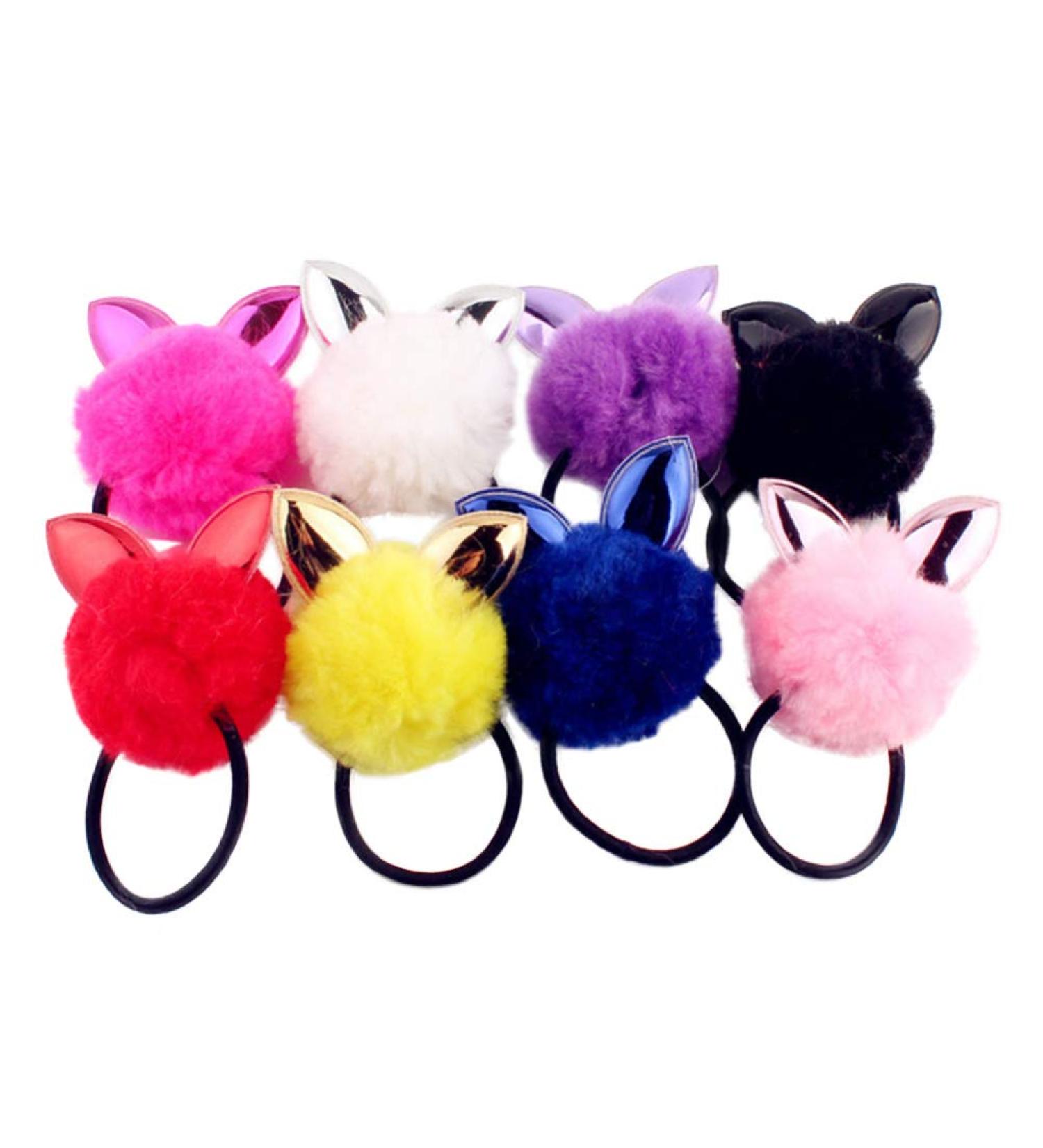 Minkissy Pompom Hair Ties - Cute Rabbit Ears Ponytail Holders | Multicolor Elastic for Women & Girls (8pcs) - Shop Internationally! - Buy Online on GoSupps.com