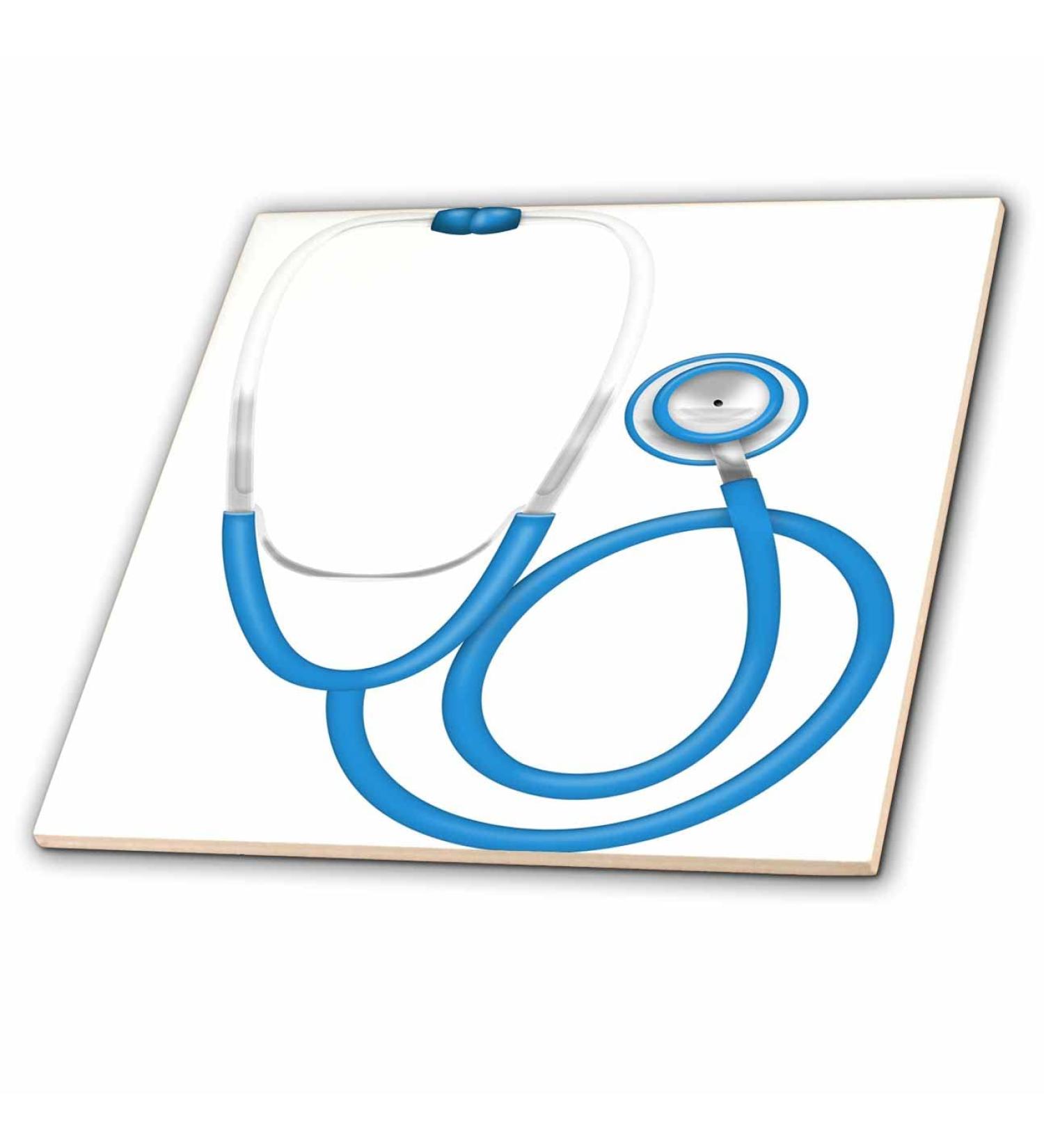 6 Inch Ceramic Tile - Blue and White Stethoscope Illustration Cute Illustrations