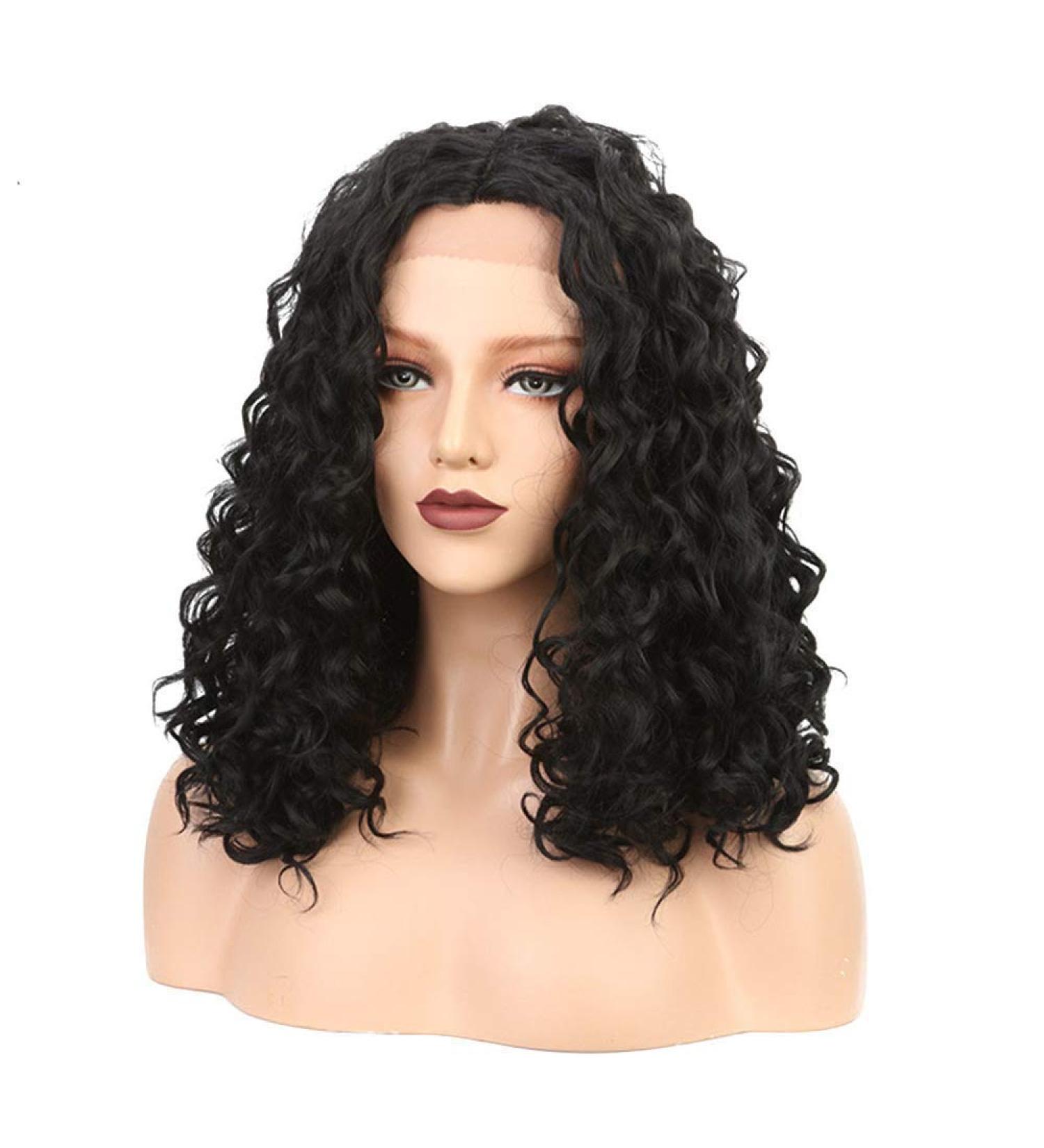 SHIYID Lace Front Wig for Women - Medium Deep Wave Black Synthetic Hair Wig | Best Quality & Fast International Shipping - Buy Online on GoSupps.com