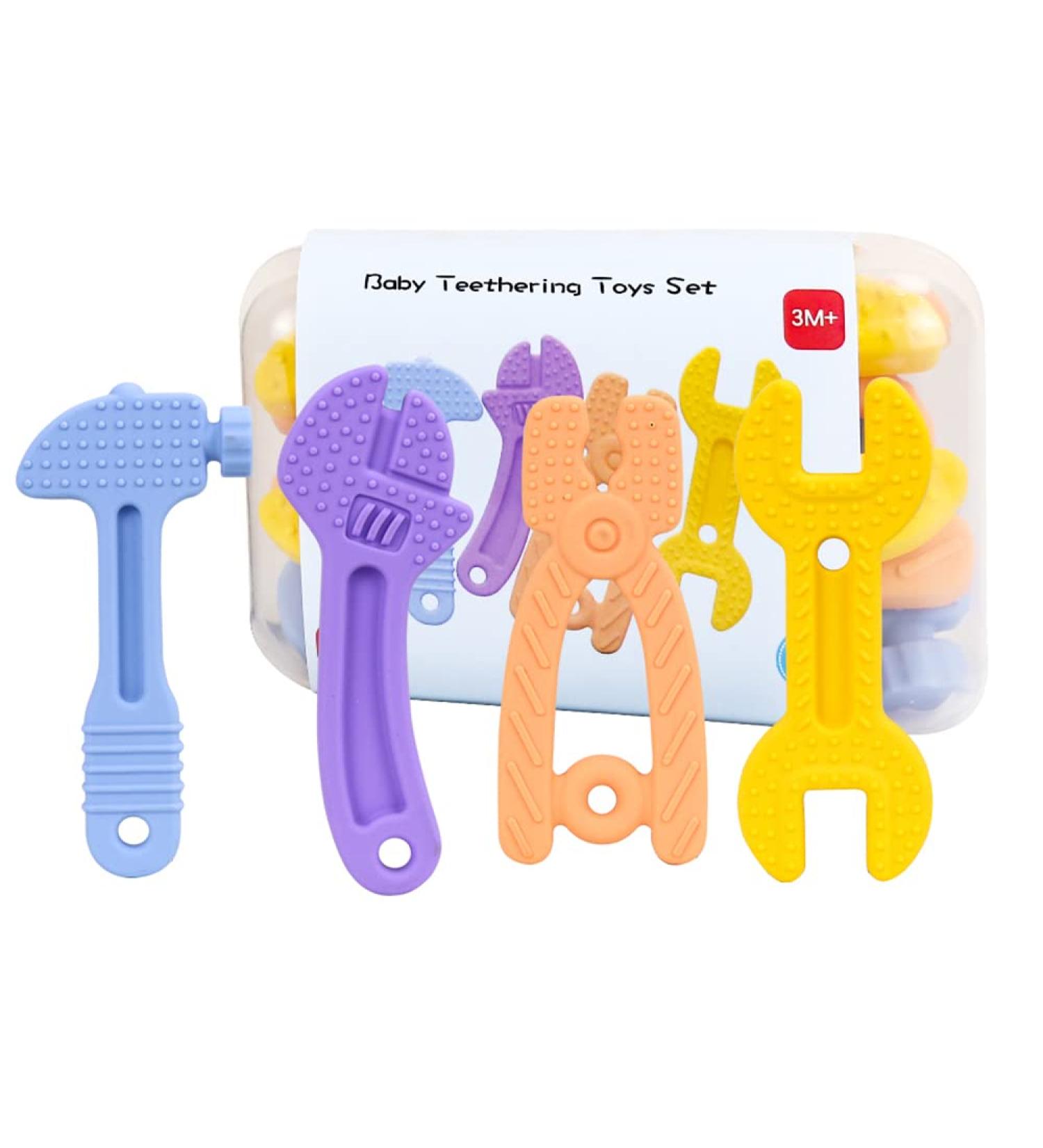 Zdolmy Teething Toys for Babies 0-6 Months 6-12 Months Baby Teething Toys Set BPA-Free Silicone Soft Textures Molar Teether Easy to Hold Easy to Clean and Freeze - 4 Packs A | Tools Set Style - Buy Online on GoSupps.com