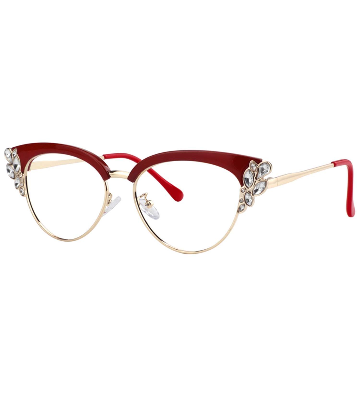 VOOGLAM Cat Eye Blue Light Blocking Glasses for Women | Stylish Anti-UV Eyewear with Crystal Accents - Reduce Eyestrain & Protect Your Eyes - Buy Online on GoSupps.com
