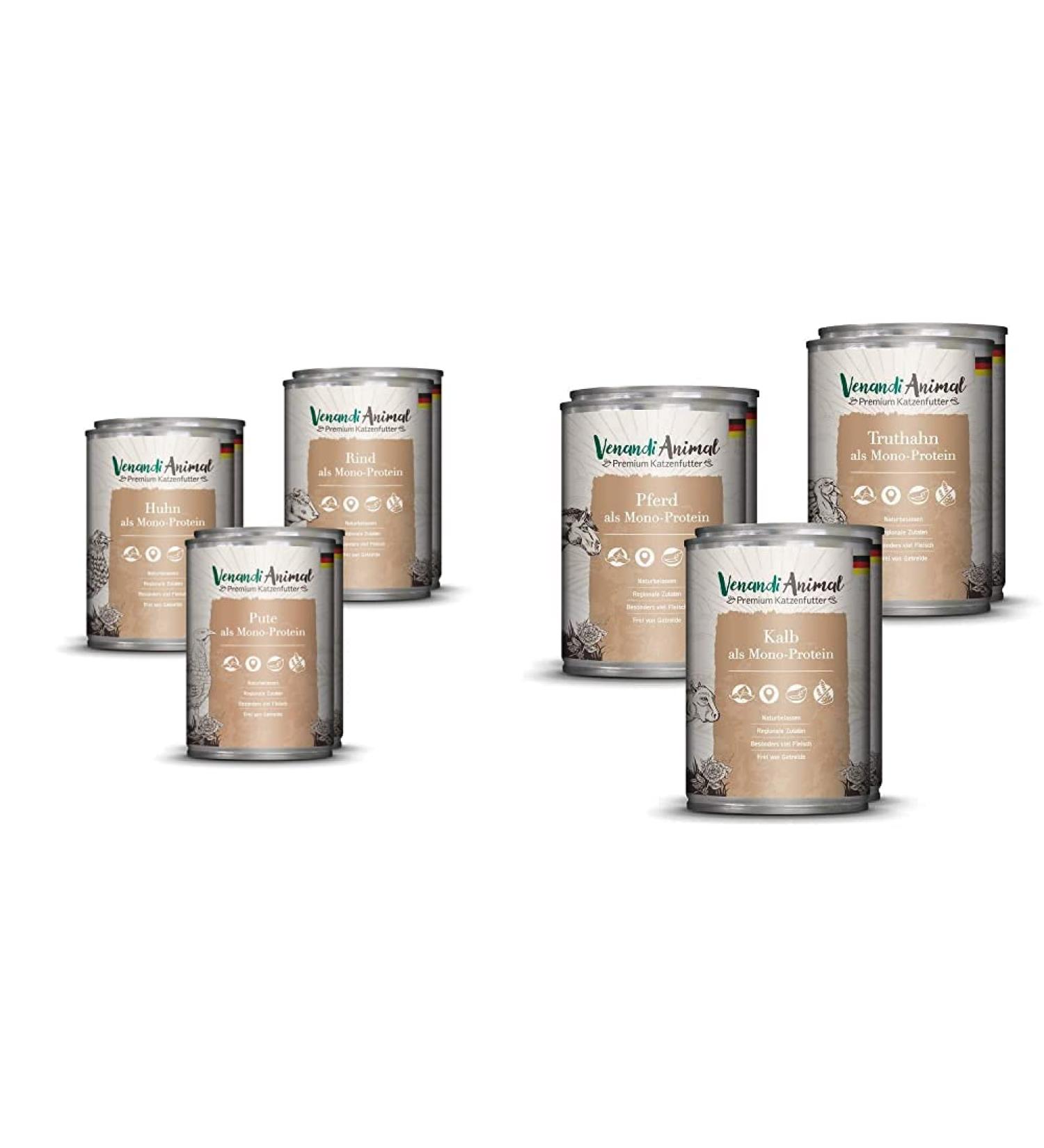 Venandi Animal Premium Wet Cat Food Trial Package - Chicken Duck Beef & Horse Calf Turkey | 6x400g | 2.4kg - International Shipping Available - Buy Online on GoSupps.com