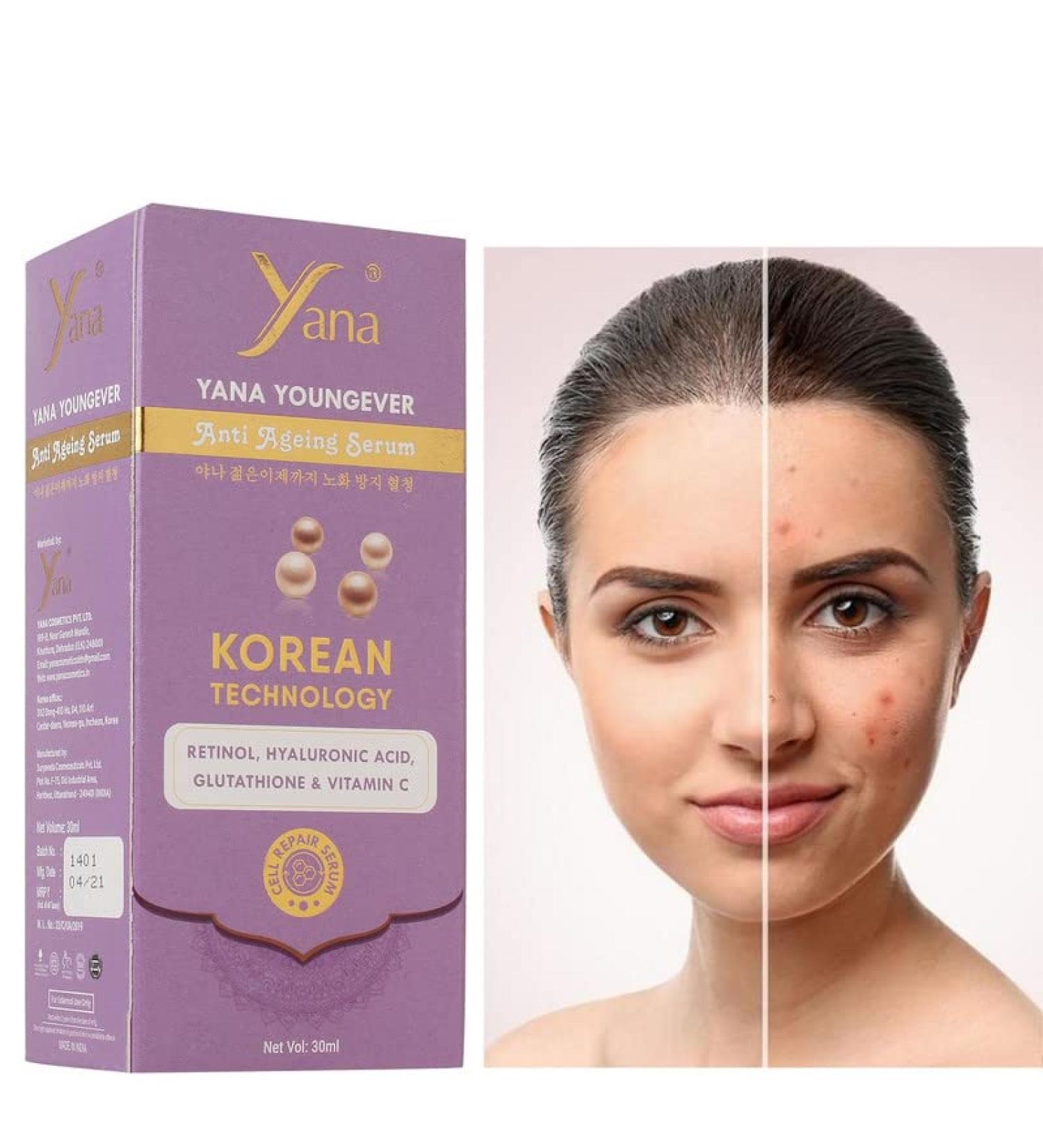  Yana Yana Hyaluronic Acid Retinol Glutathione Vitamin C Serum For Skin 100% Pure Anti Aging Serum Intense Hydration Moisture Non Greasy Wrinkle Reducing And Brightening Serum By Korean Technology - Buy Online on GoSupps.com