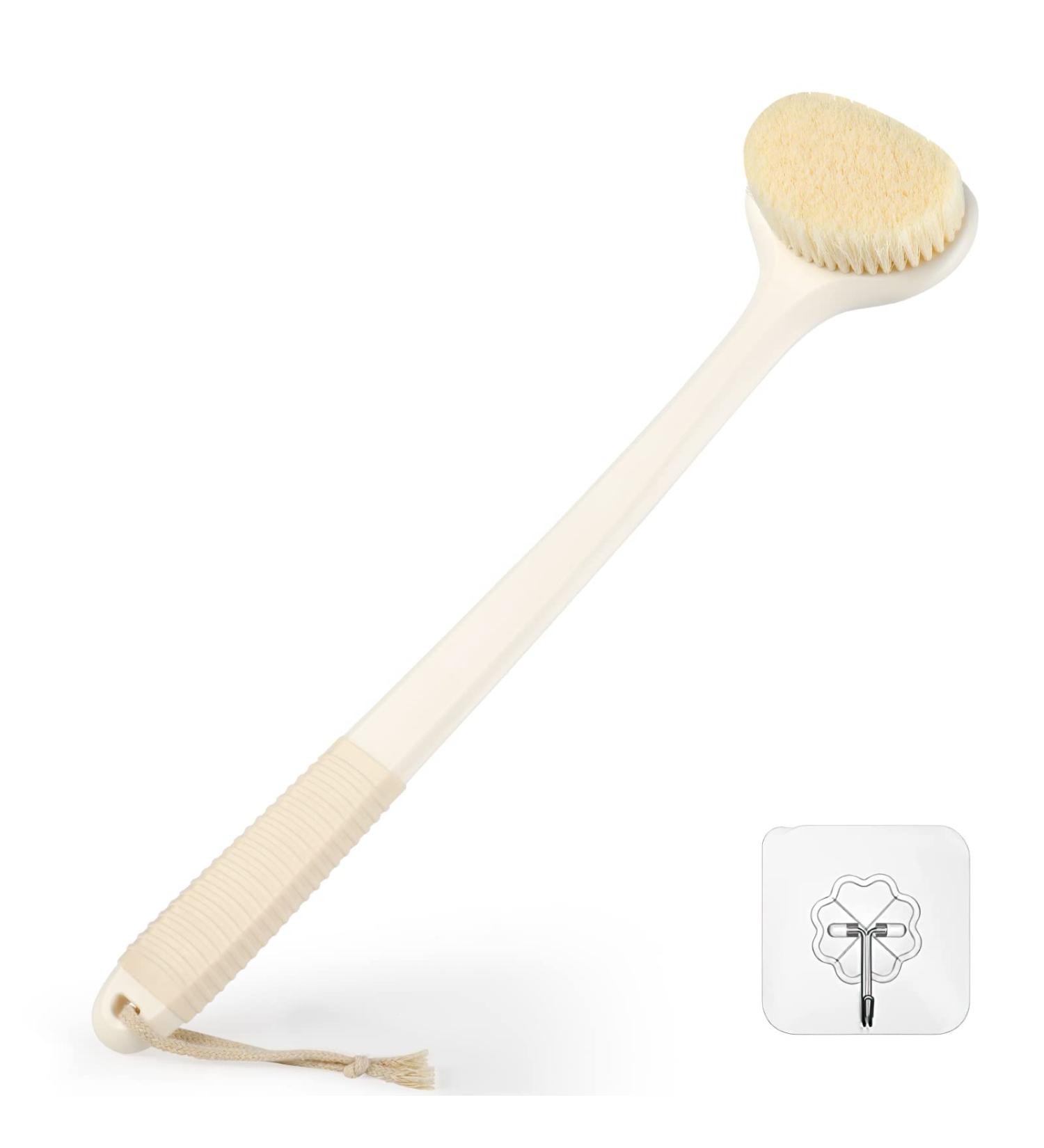 Back Body Scrubber Brush for Shower | Long Handle Peeling Brush for Men & Women | Non-Slip 43cm Cream White - Buy Online on GoSupps.com