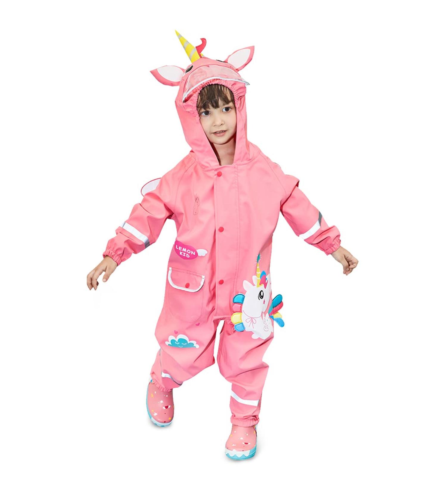 Barakara Kids Waterproof Rain Poncho - Lightweight Hiking Hooded Jacket | Safe Reflective Design - Hape Pink M - Buy Online on GoSupps.com