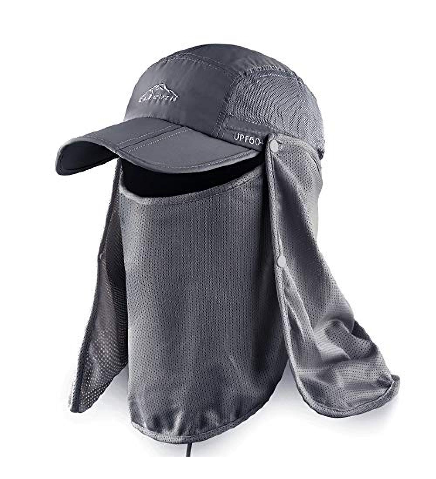 ELLEWIN Fishing Hat Sun Cap UPF 50+ with Removable Mesh Face Neck Flap Cover - Grey - Buy Online on GoSupps.com
