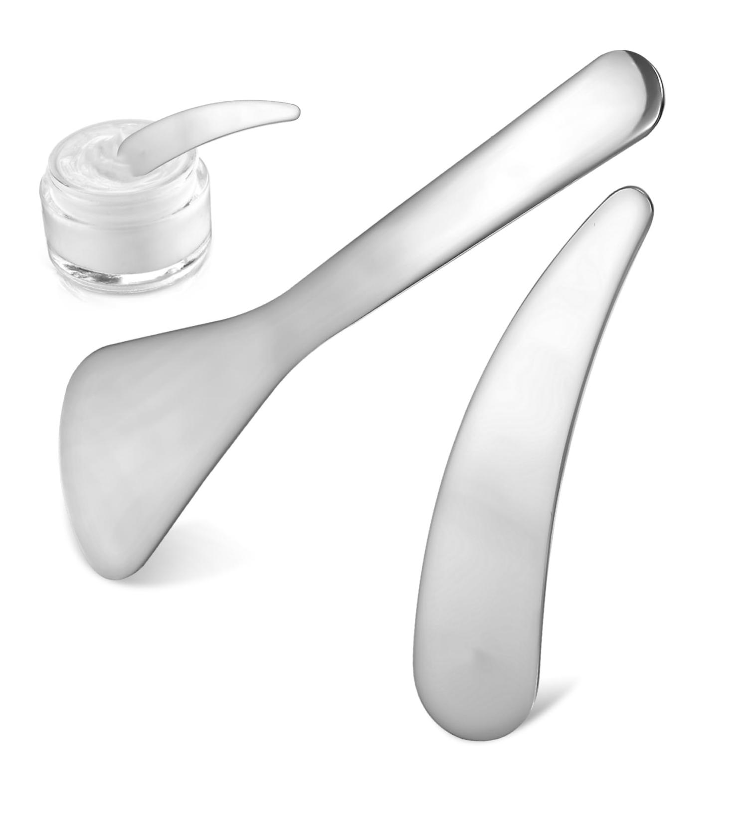 SEWOART 2pcs Reusable Spatula Cosmetic Spatula Korean Makeup Spatula Eye Cream Spoon Metal Makeup Spatula Skin Scraper for Lip Bracket Stainless Steel Mini - Buy Online on GoSupps.com