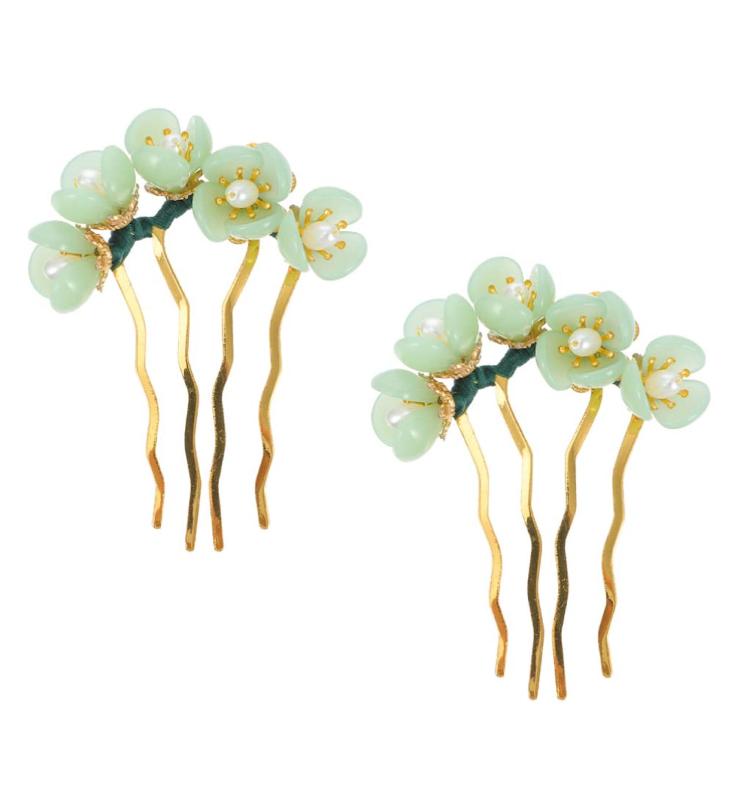 LALAFINA 2Pcs Vintage Jade Flower Hairpins - Chinese Traditional Hair Stick for Hanfu Headwear - Green - Buy Online on GoSupps.com