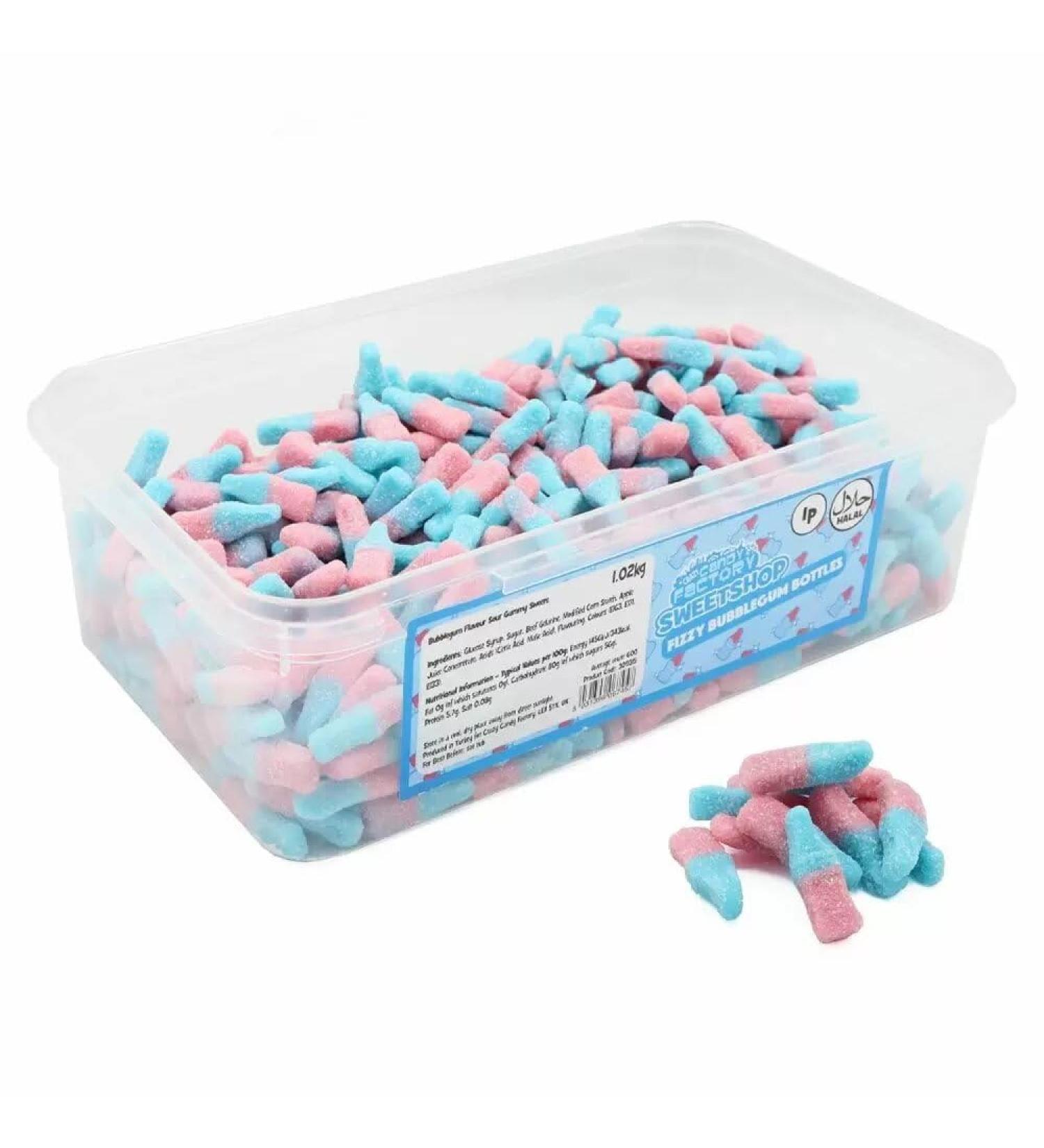 Crazy Candy Factory Sweetshop Fizzy Bubblegum Bottles 1p Tub - Bubblegum Flavour Sour Gummy Sweets - Buy Online on GoSupps.com