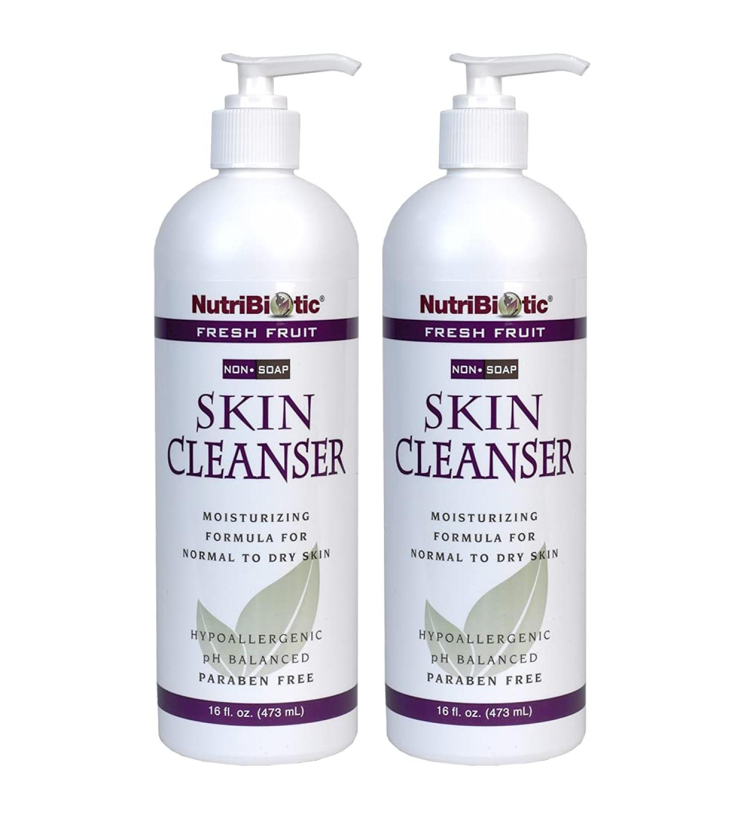 NutriBiotic - Fresh Fruit NonSoap Skin Cleanser 16 Oz Twin Pack with GSE (Citricidal) | pH Balanced Hypoallergenic & Biodegradable | Free of Parabens Sulfates SLS SLES Dyes Colorings & Gluten