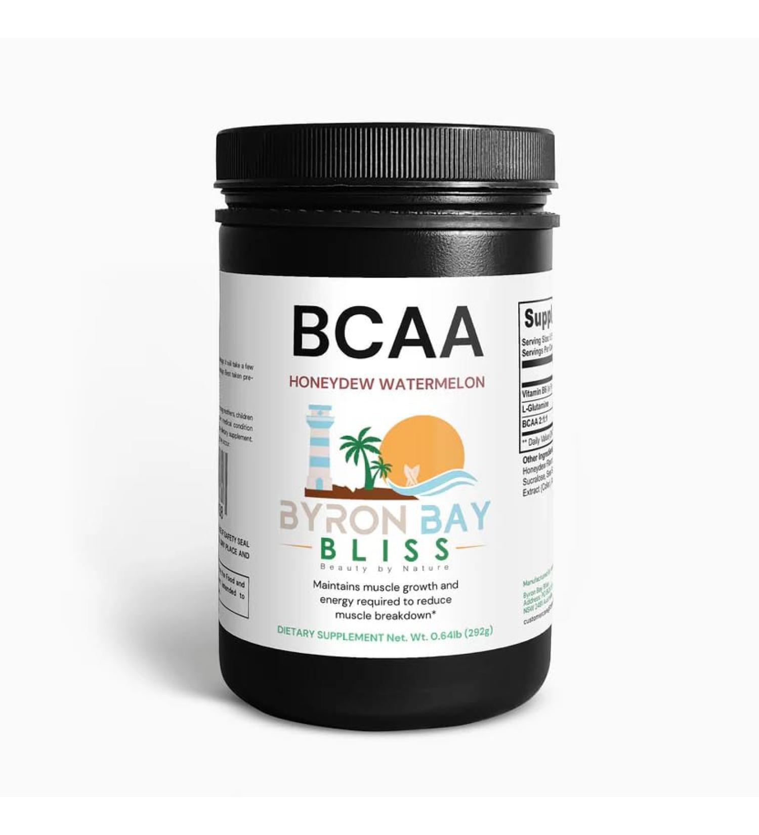 Byron Bay Bliss BCAA Post Workout Powder 5000mg Honeydew/Watermelon Flavor with Glutamine 0.64lb Lean Muscle Recovery