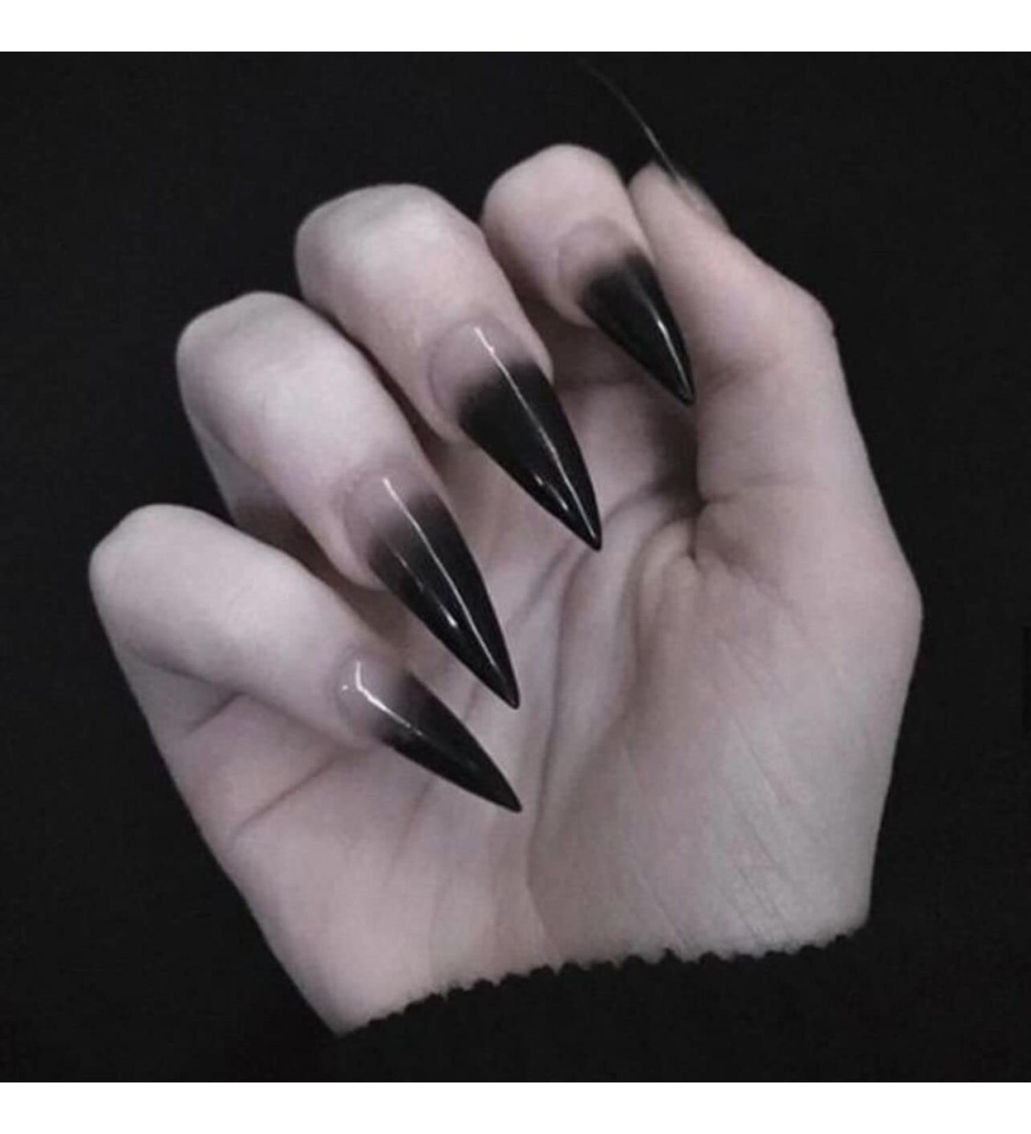 SINHOT Extra Long Stiletto Press on Nails - 24pcs Black Gradient Almond Acrylic False Nails with Glue - Buy Online on GoSupps.com