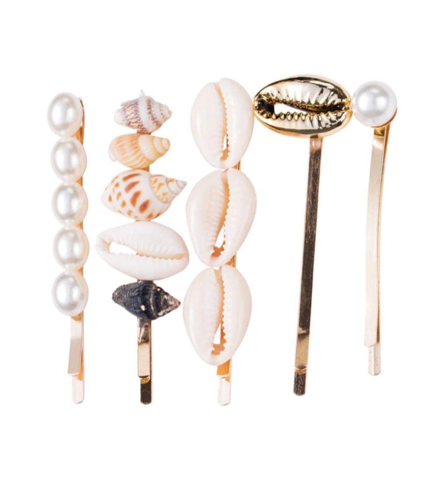 Holibanna Pearl Hair Clip Set - 5 Shell Hairpins for Women | Ocean-Inspired Hair Accessories | Perfect for Parties & Weddings - International Shipping Available - Buy Online on GoSupps.com