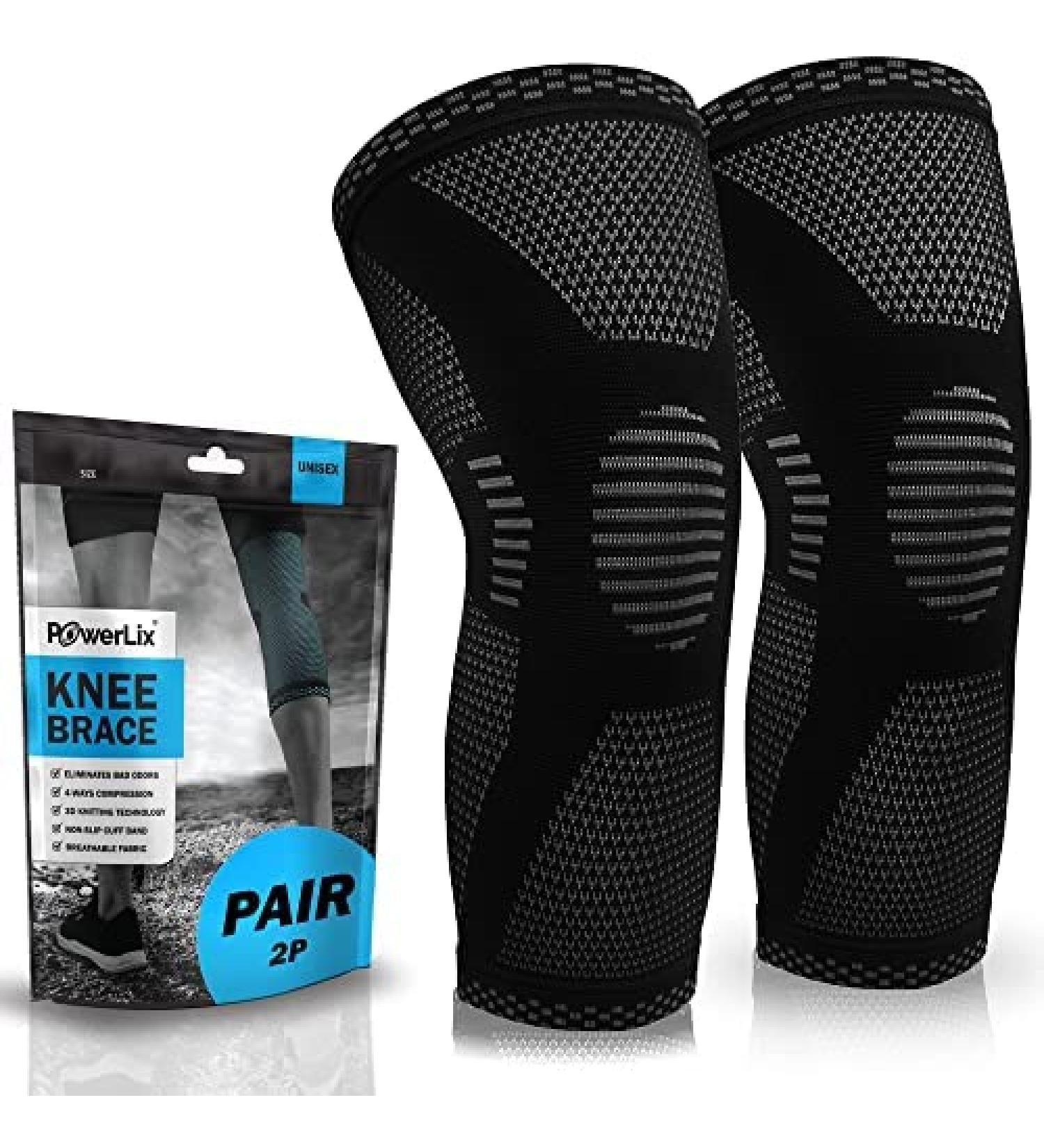 POWERLIX Knee Compression Sleeve (Pair) - Ultimate Knee Brace for Pain Relief and Support in Running, Basketball, Volleyball, Weightlifting, Gym - Men & Women - Buy Online on GoSupps.com
