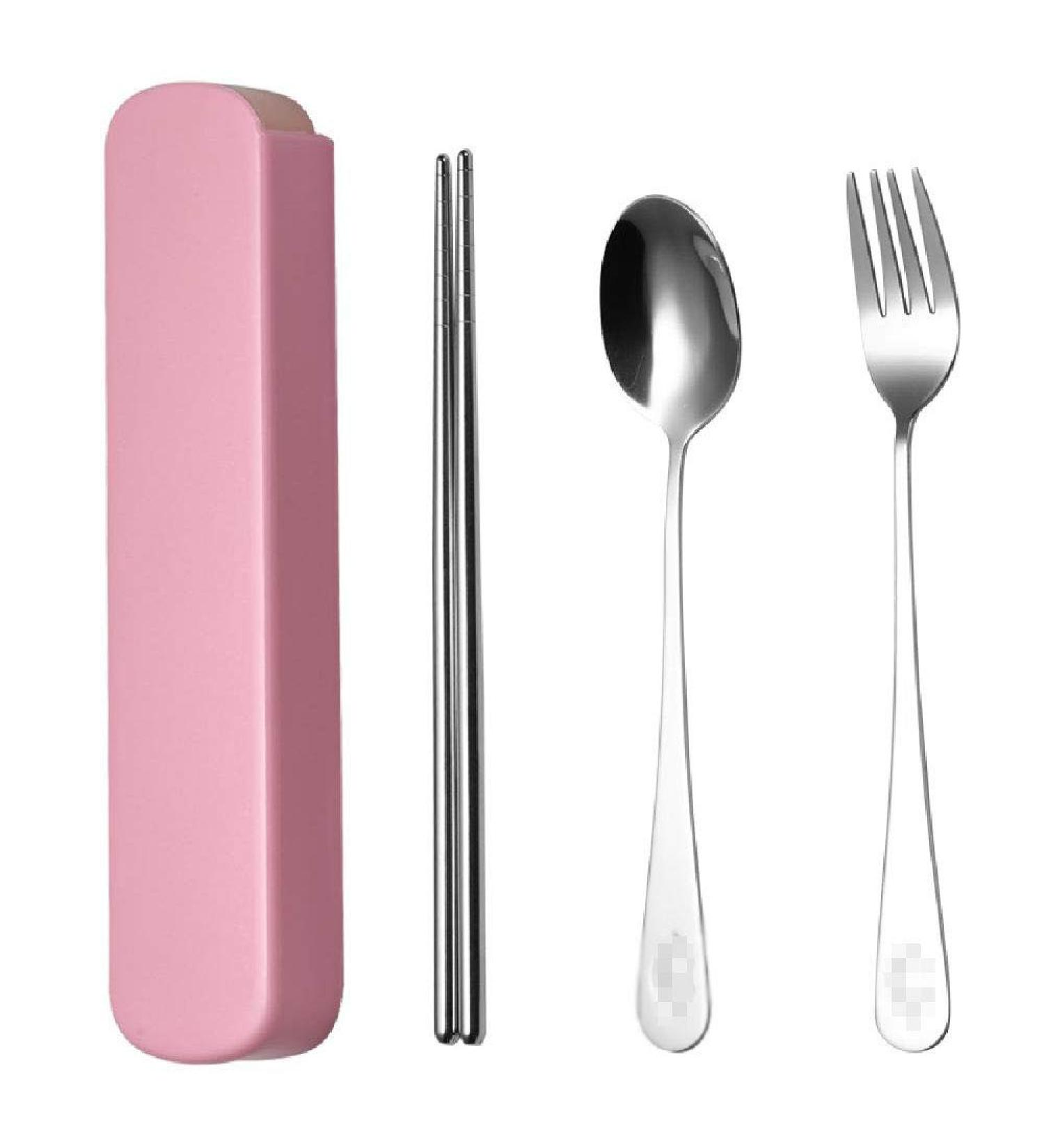 Stainless Steel Cutlery Set Outdoor Travel Three Piece Chopsticks Spoon Cutlery Portable Cutlery Pink - Buy Online on GoSupps.com