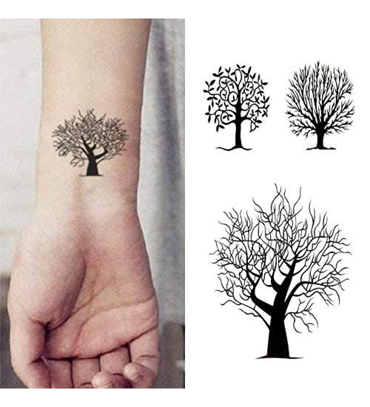 Oottati 2 Sheets Small Cute Temporary Tattoo Stickers Tree Totem suit for Kids Women Fake Tattoos That Look Real and Last Long