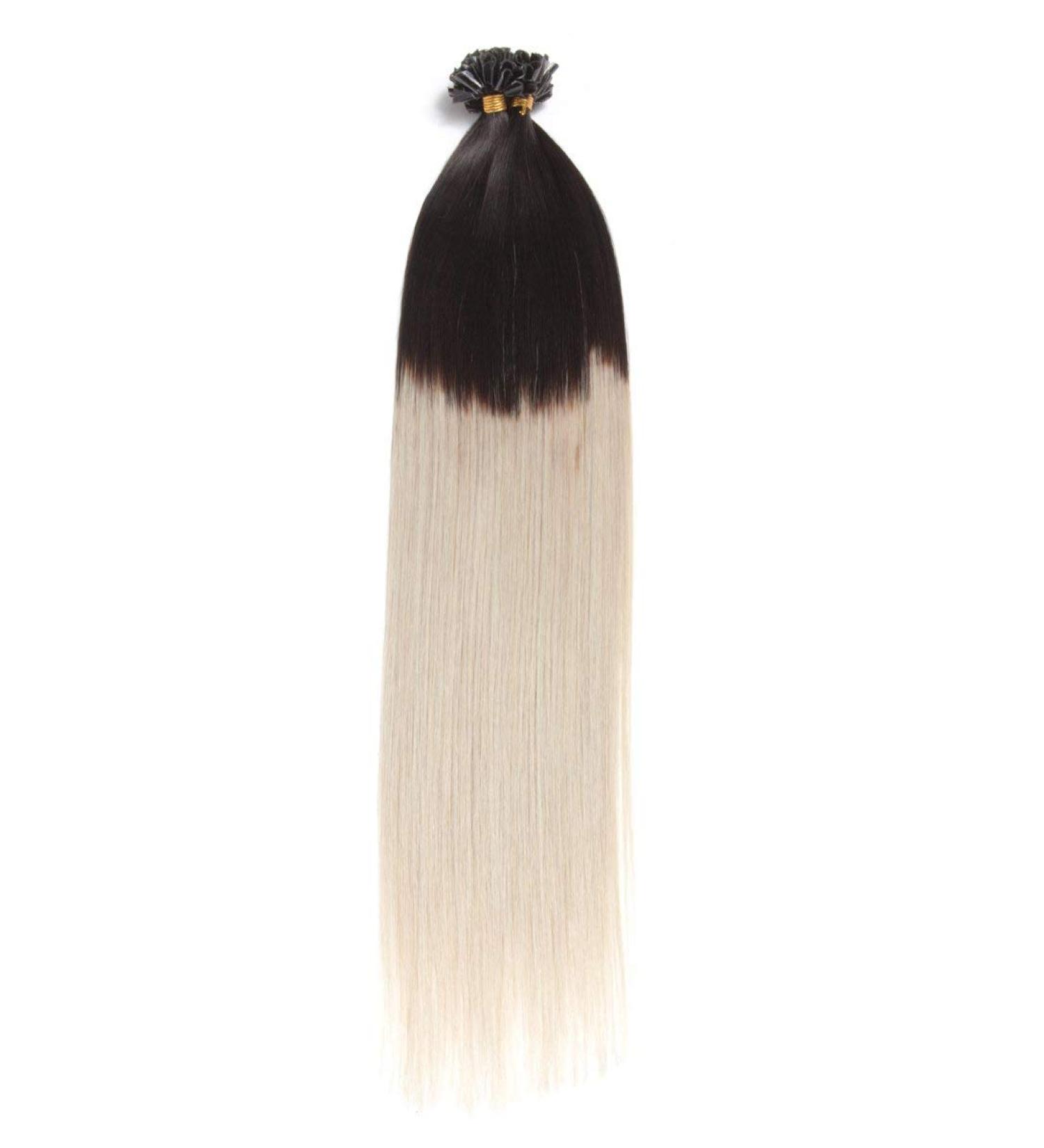 Ombr Bonding Extensions - 100% Remy Real Hair 25 x 0.5g 60cm U-Tip Keratin Hair Extensions in Ombre #1B/Gray - Long Smooth Strands for Stunning Hair Transformation - Buy Online on GoSupps.com