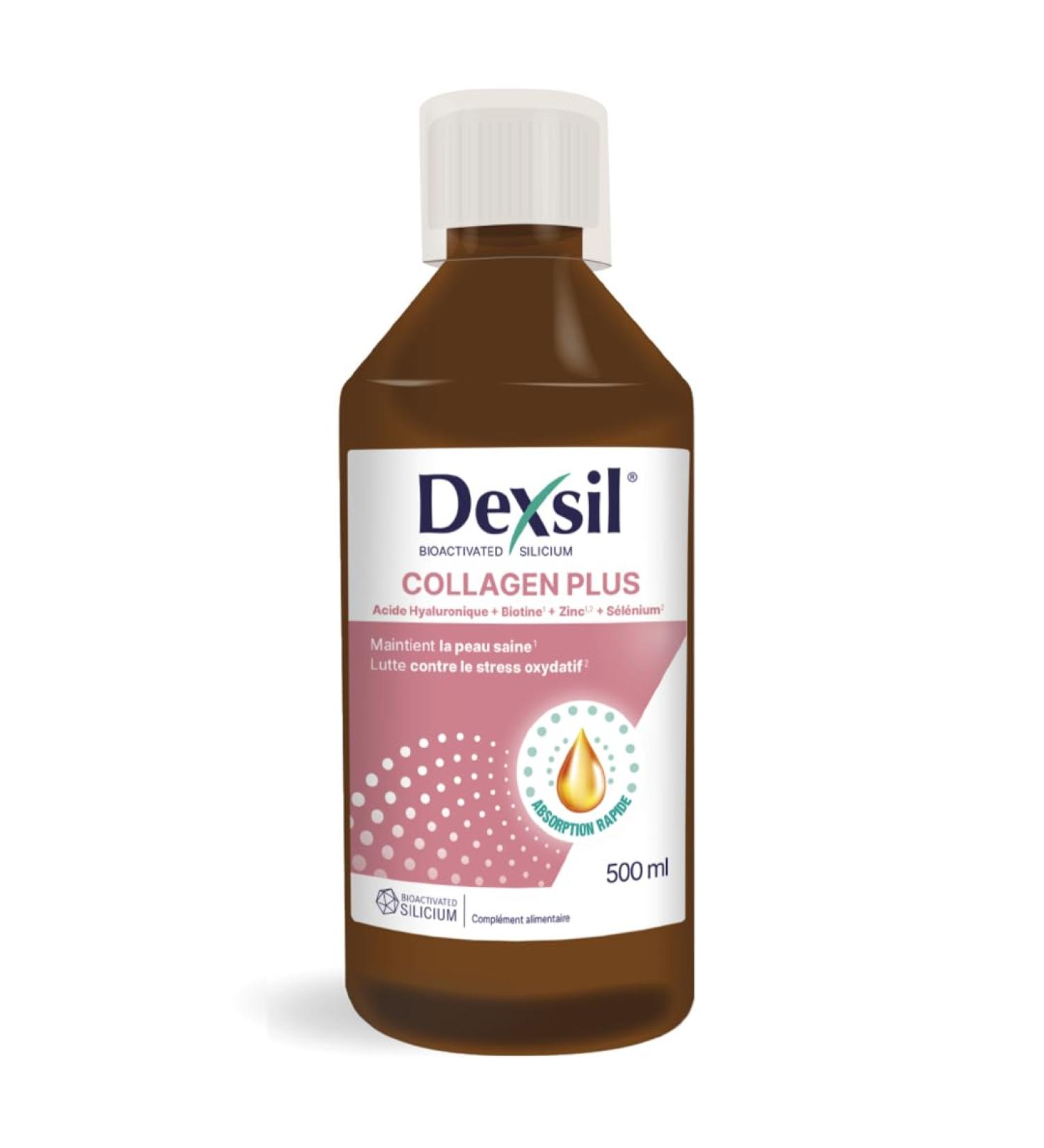 Dexsil Oral Food Supplement with Collagen of Marine Origin - Based on Hyaluronic Acid and Zinc - for Radiant Healthy and Elastic Skin - Bottle with Measuring Cap 500 ml - Buy Online on GoSupps.com